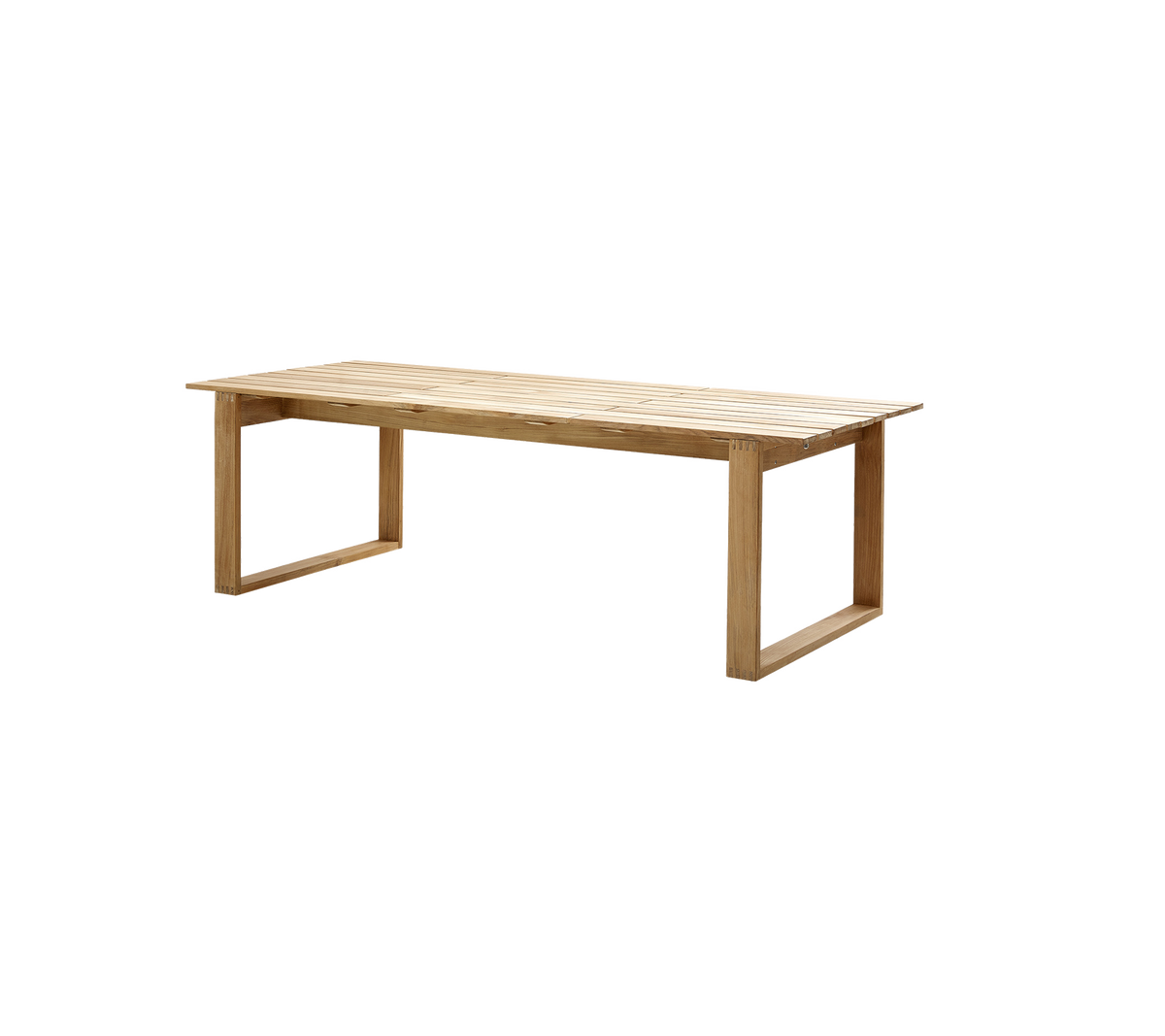 Mesa de madera con un diseño simple y moderno que cuenta con una superficie rectangular y patas minimalistas, ideal para diversos entornos.