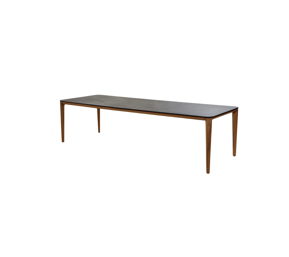 Mesa rectangular larga con un marco de madera y una superficie lisa, adecuada para diversos entornos y usos.