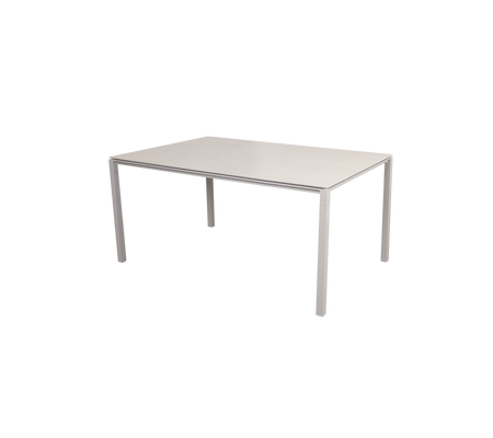 Mesa rectangular con una superficie lisa y de color claro y cuatro patas robustas, ideal para varios usos.