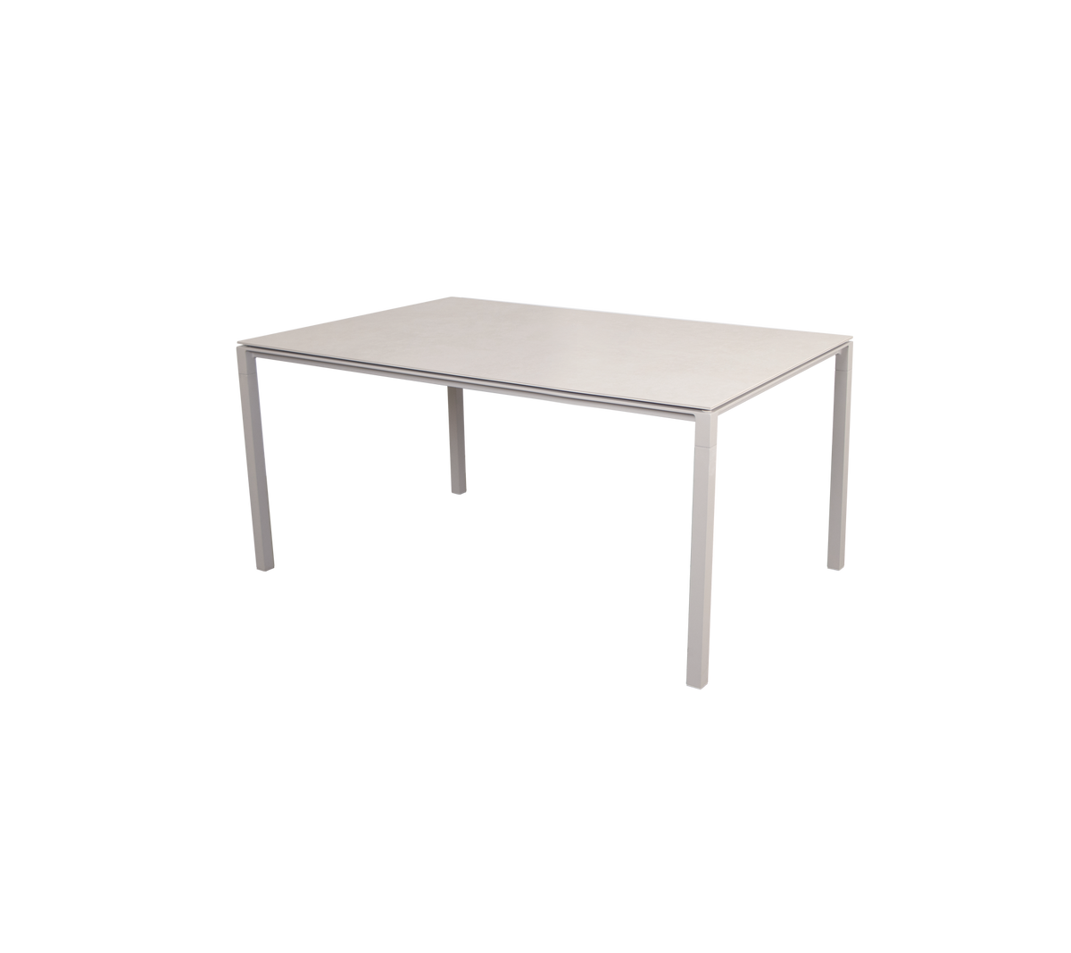 Mesa rectangular con una superficie lisa y de color claro y cuatro patas robustas, ideal para varios usos.