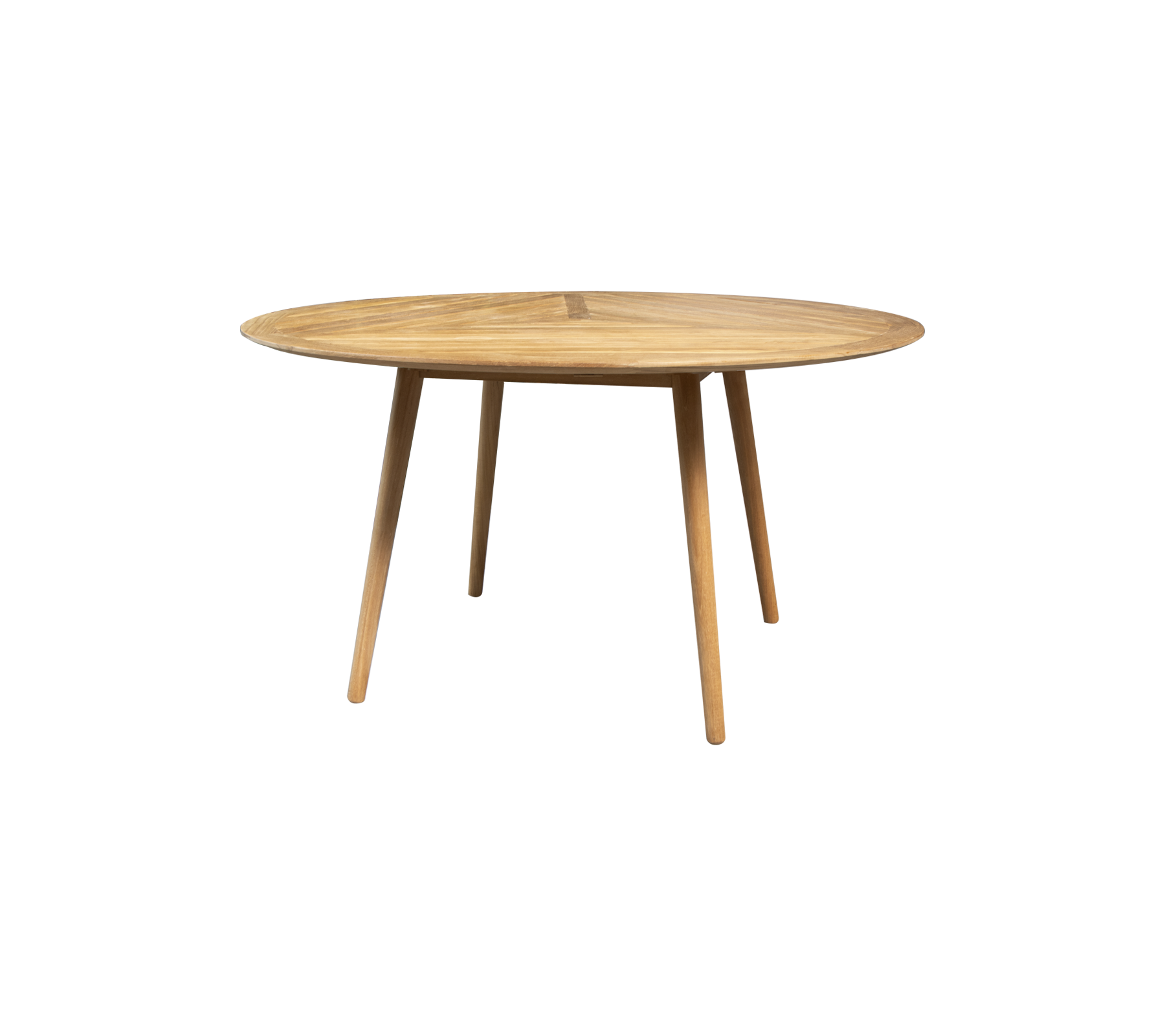 Mesa redonda de madera con una superficie lisa y patas esbeltas, diseñada para una comida o un espacio de trabajo elegante y funcional.