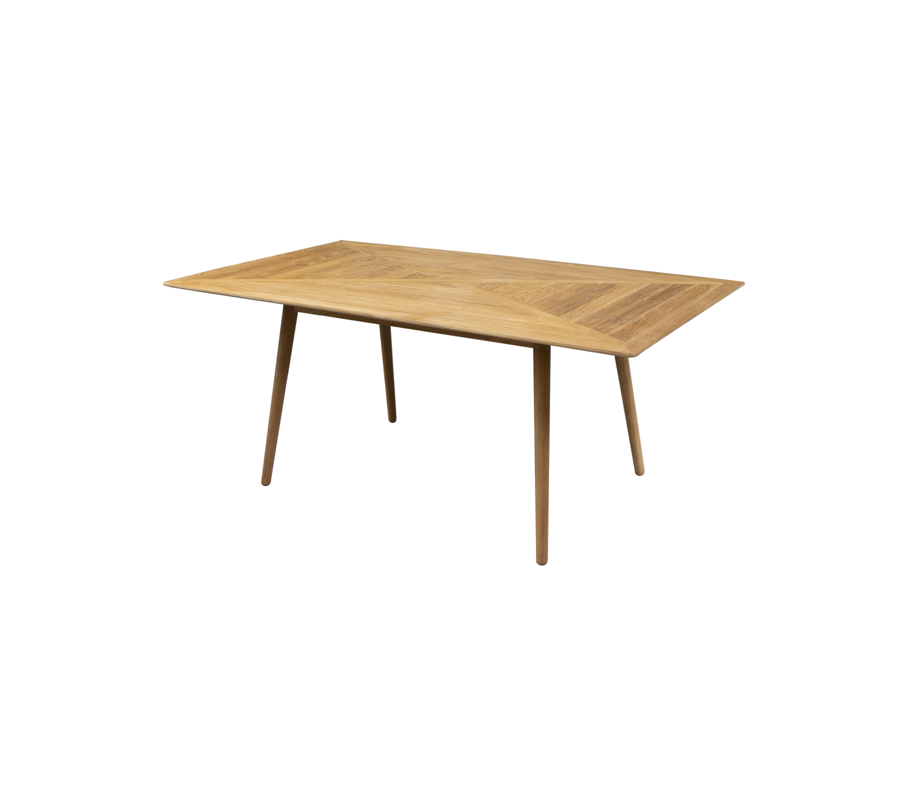 Mesa de madera rectangular con un acabado claro y patas cónicas, perfecta para uso en comedores o espacios de trabajo. Diseño simple y moderno.
