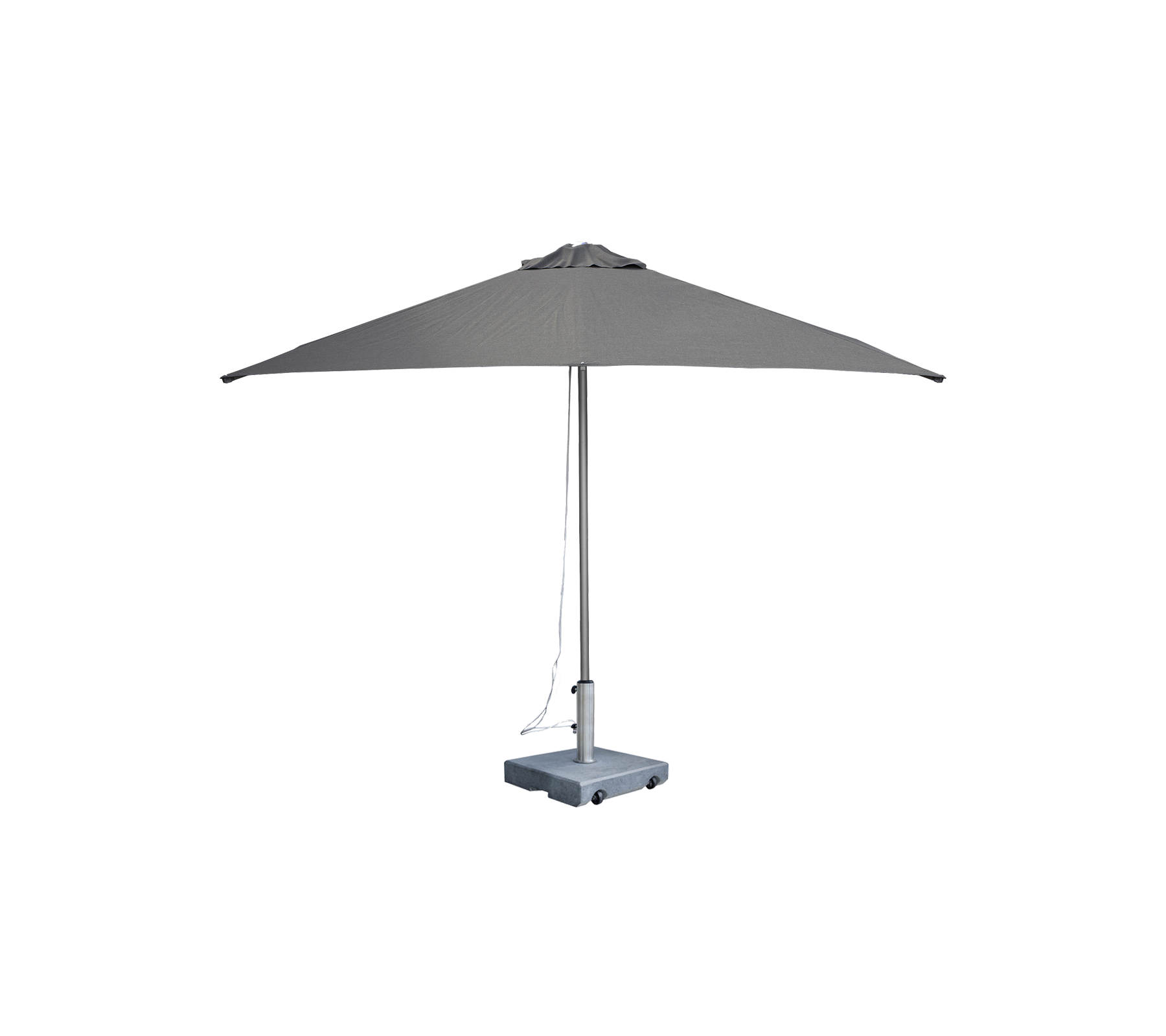 Paraguas gris moderno con un diseño elegante y una base resistente.