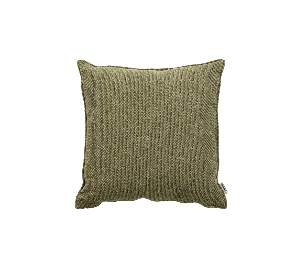 Cojín decorativo cuadrado en una tela verde oliva texturizada, que añade un toque de sutil elegancia a cualquier espacio.