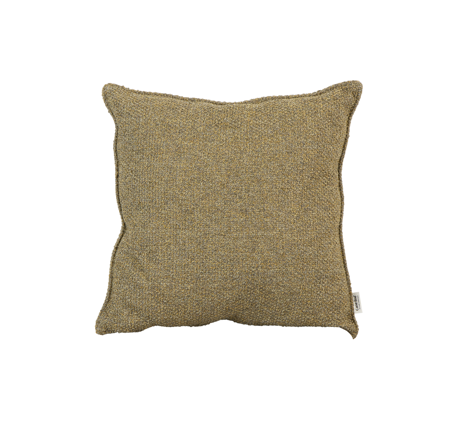 Cojín decorativo cuadrado en un tejido beige texturizado, que añade un toque acogedor a cualquier espacio. Apto para varias estéticas del hogar.