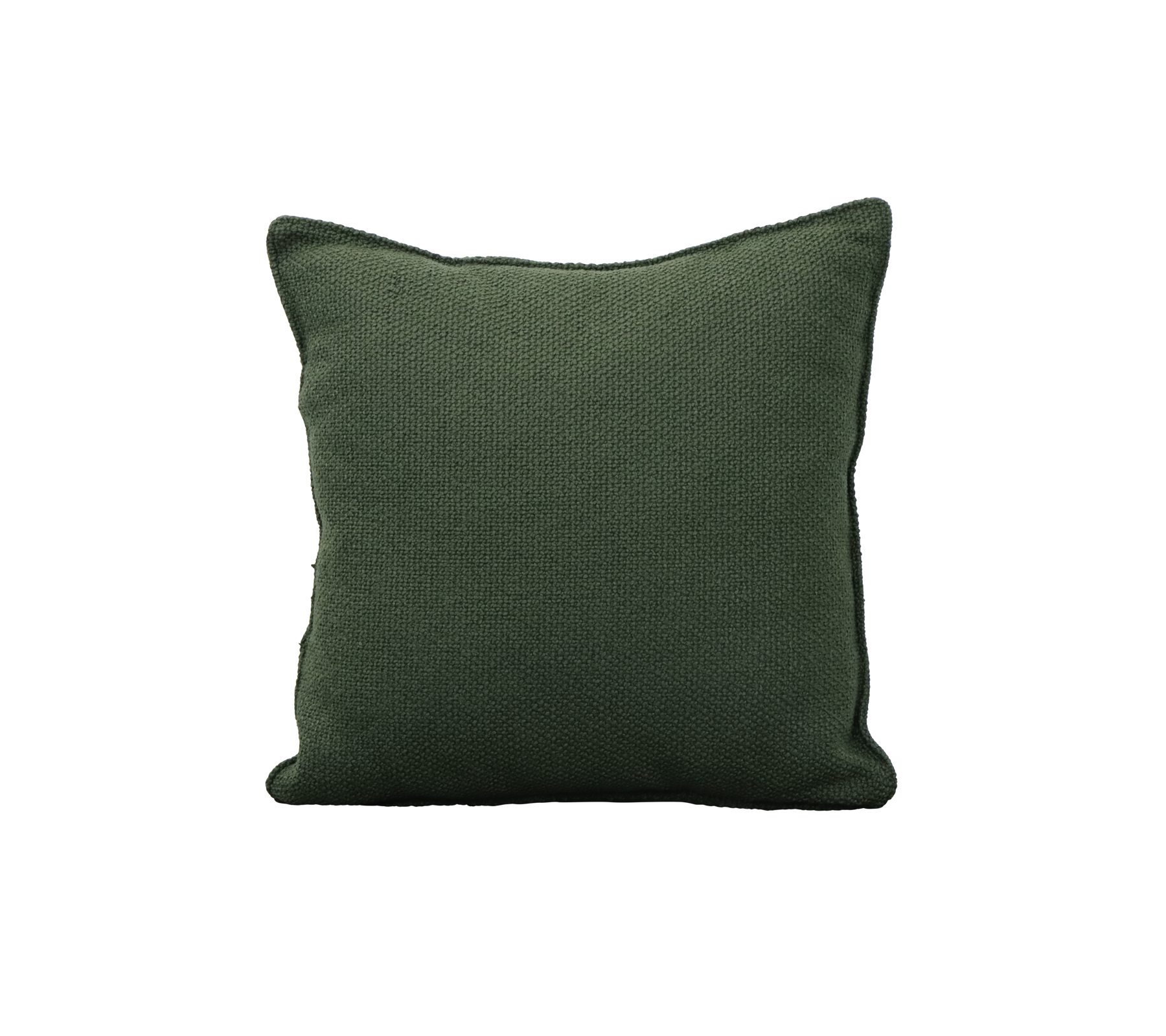 Cojín cuadrado verde sólido con una superficie texturizada, adecuado para añadir comodidad y estilo a los muebles.