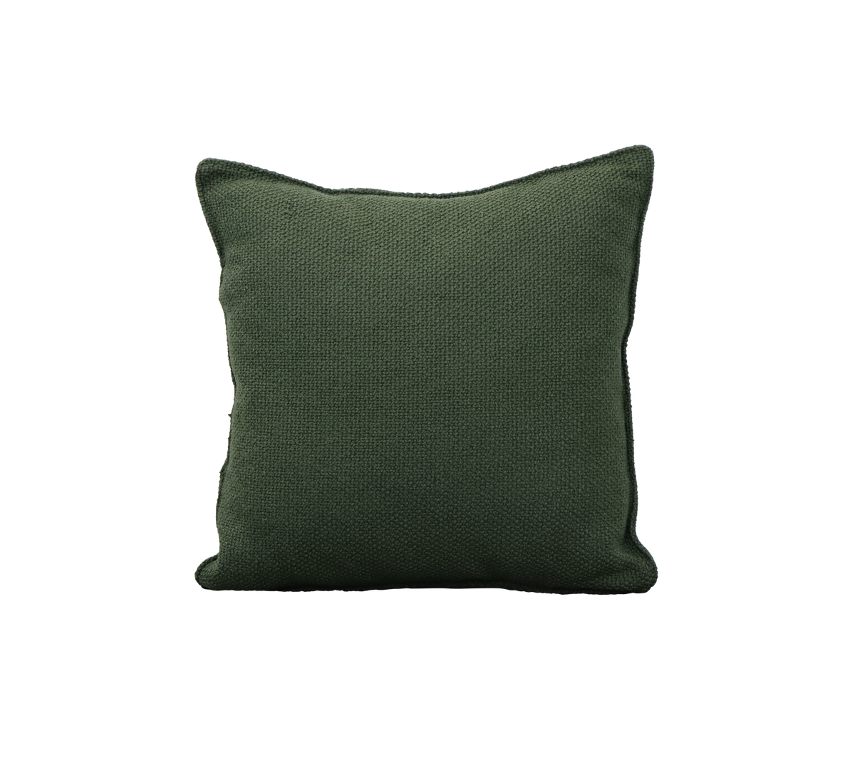 Cojín cuadrado verde sólido con una superficie texturizada, adecuado para añadir comodidad y estilo a los muebles.