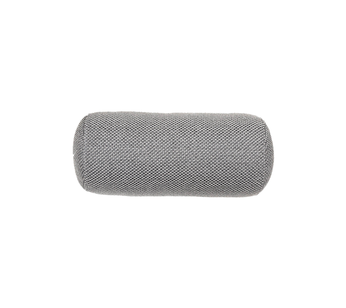 Cojín cilíndrico gris con una superficie texturizada, adecuado para soporte y comodidad.