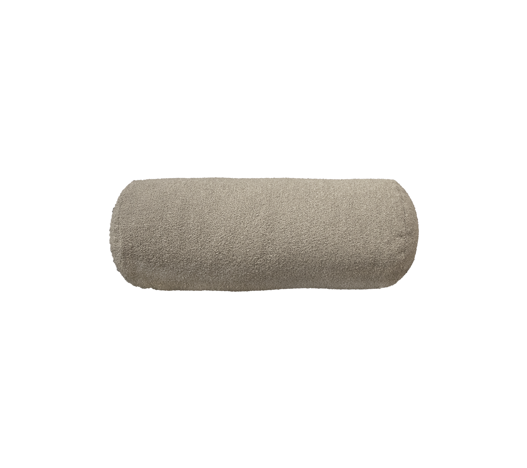 Cojín cilíndrico color beige claro con una textura suave, diseñado para la comodidad y el estilo en diversos entornos.