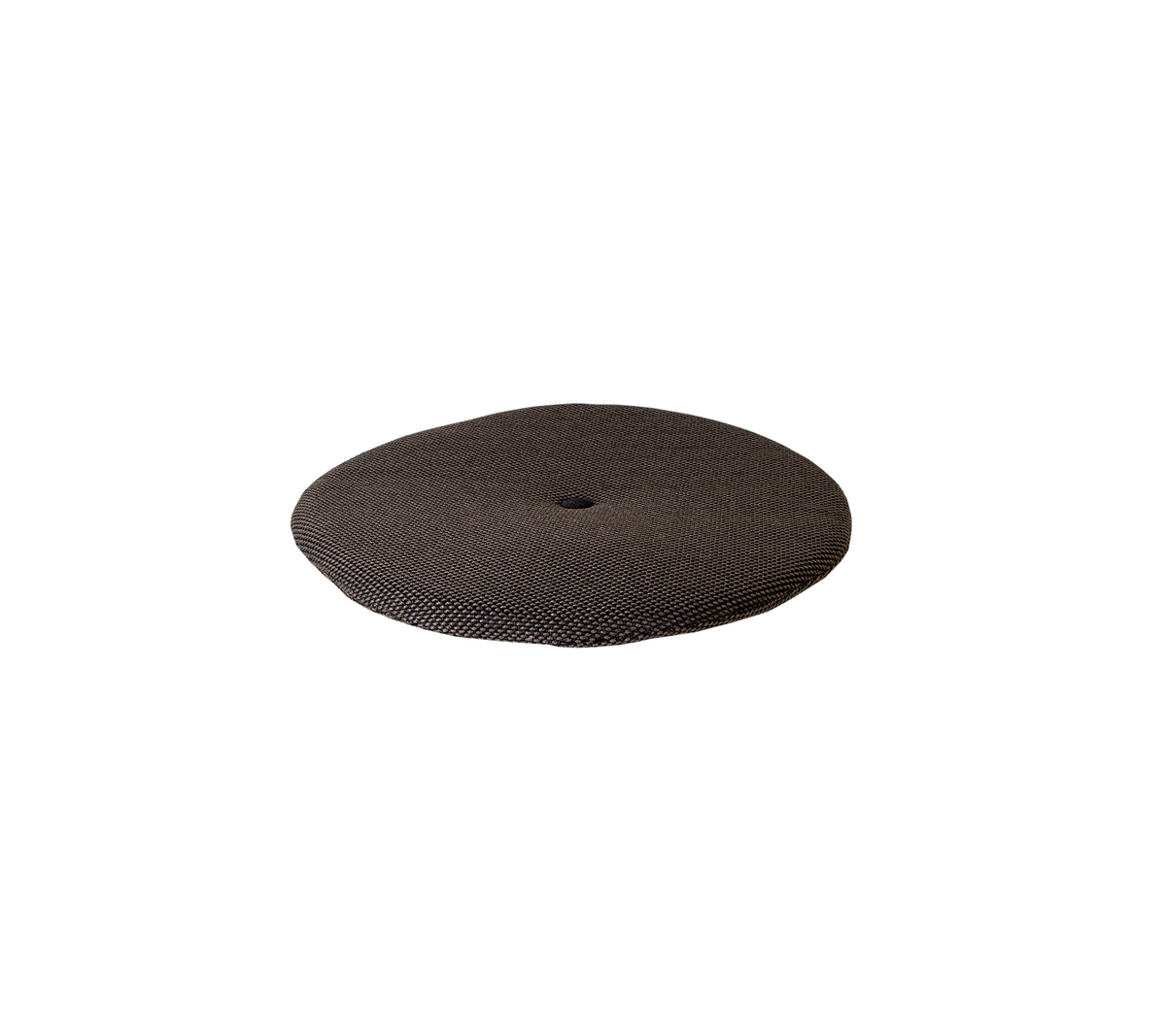 Cojín redondo y texturizado en un color oscuro, diseñado para comodidad y soporte. Ideal para agregar asientos o decoración.