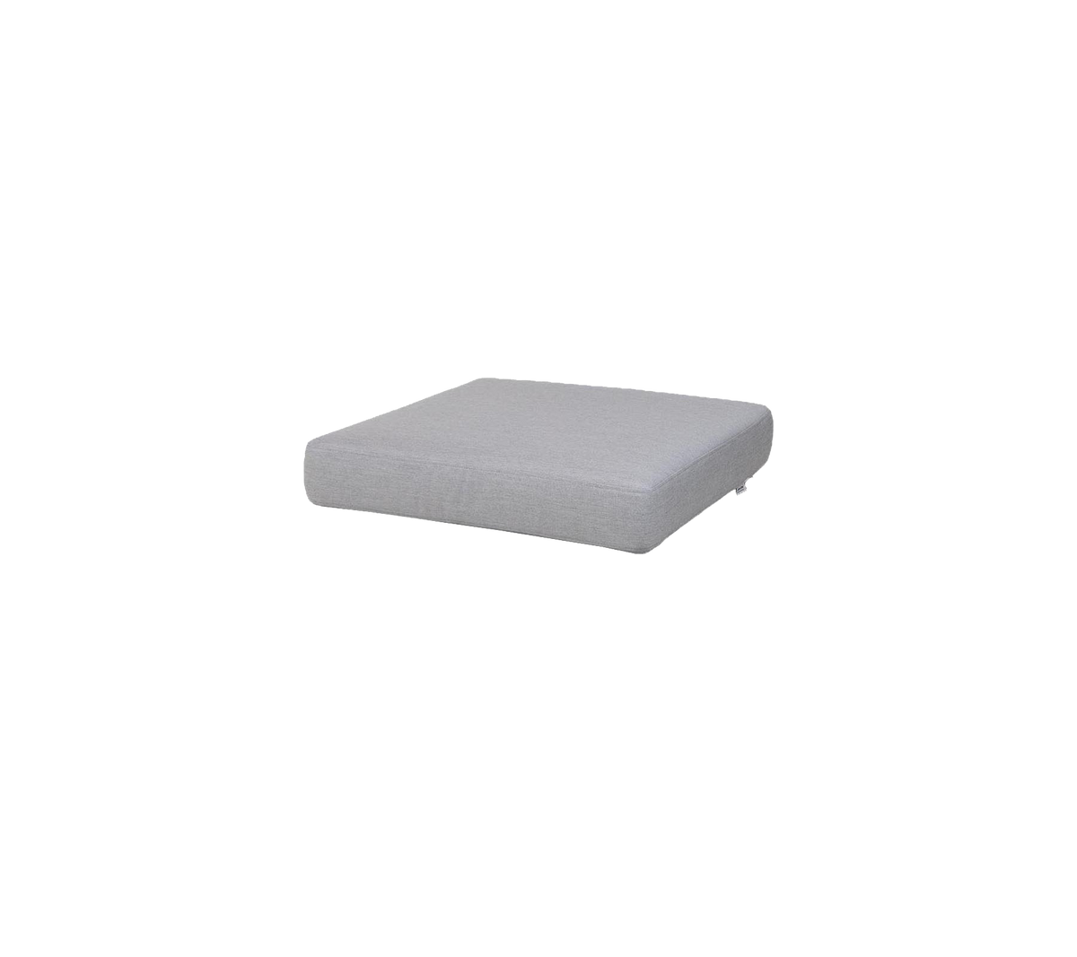 Cojín cuadrado gris con una superficie lisa, diseñado para un uso versátil como asiento o con fines decorativos.