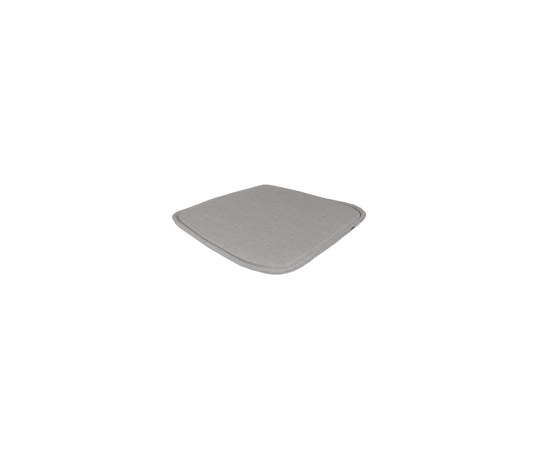 Un cojín de asiento simple, en forma cuadrada y de color gris claro, con bordes suaves y un diseño minimalista.