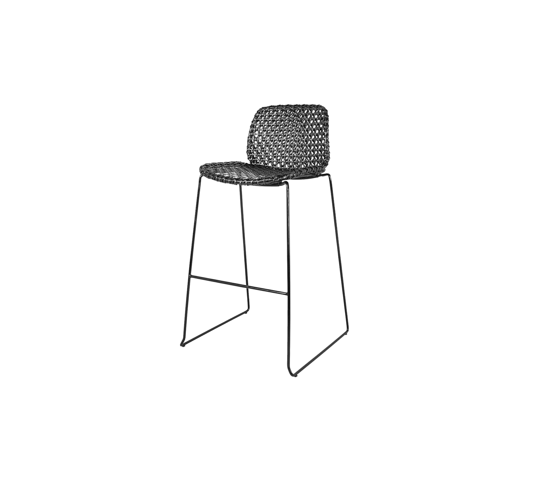 Silla alta elegante con asiento trenzado y un marco de metal elegante, perfecto para añadir un toque de elegancia moderna a cualquier espacio.