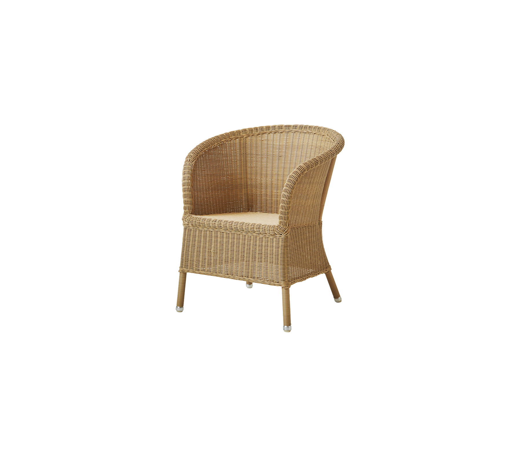 Silla de mimbre con respaldo redondeado y acabado natural, con un asiento acolchado para mayor comodidad.