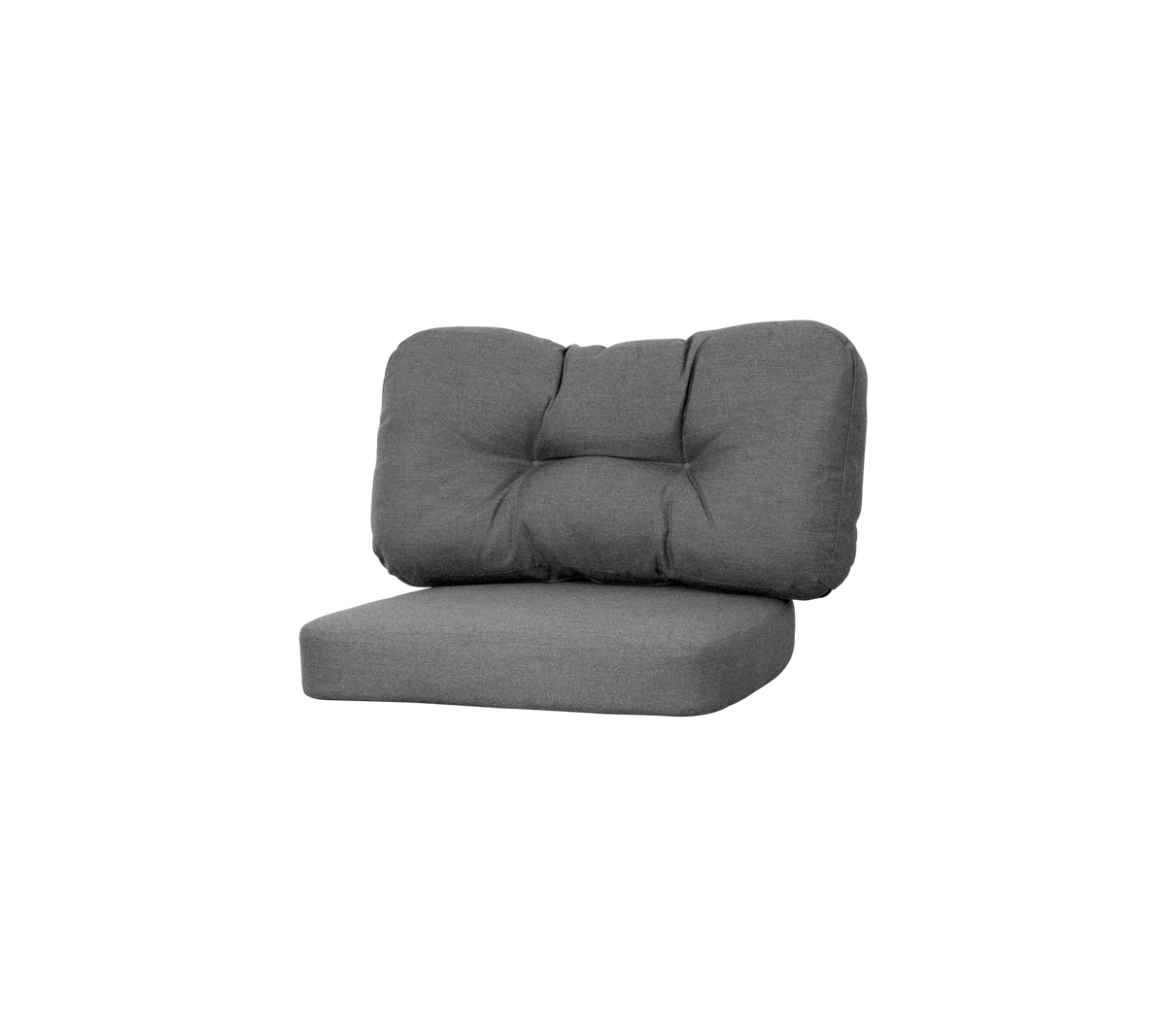 Sillón lounge acolchado gris con respaldo y asiento de felpa, con detalles acanalados para mayor comodidad y estilo.