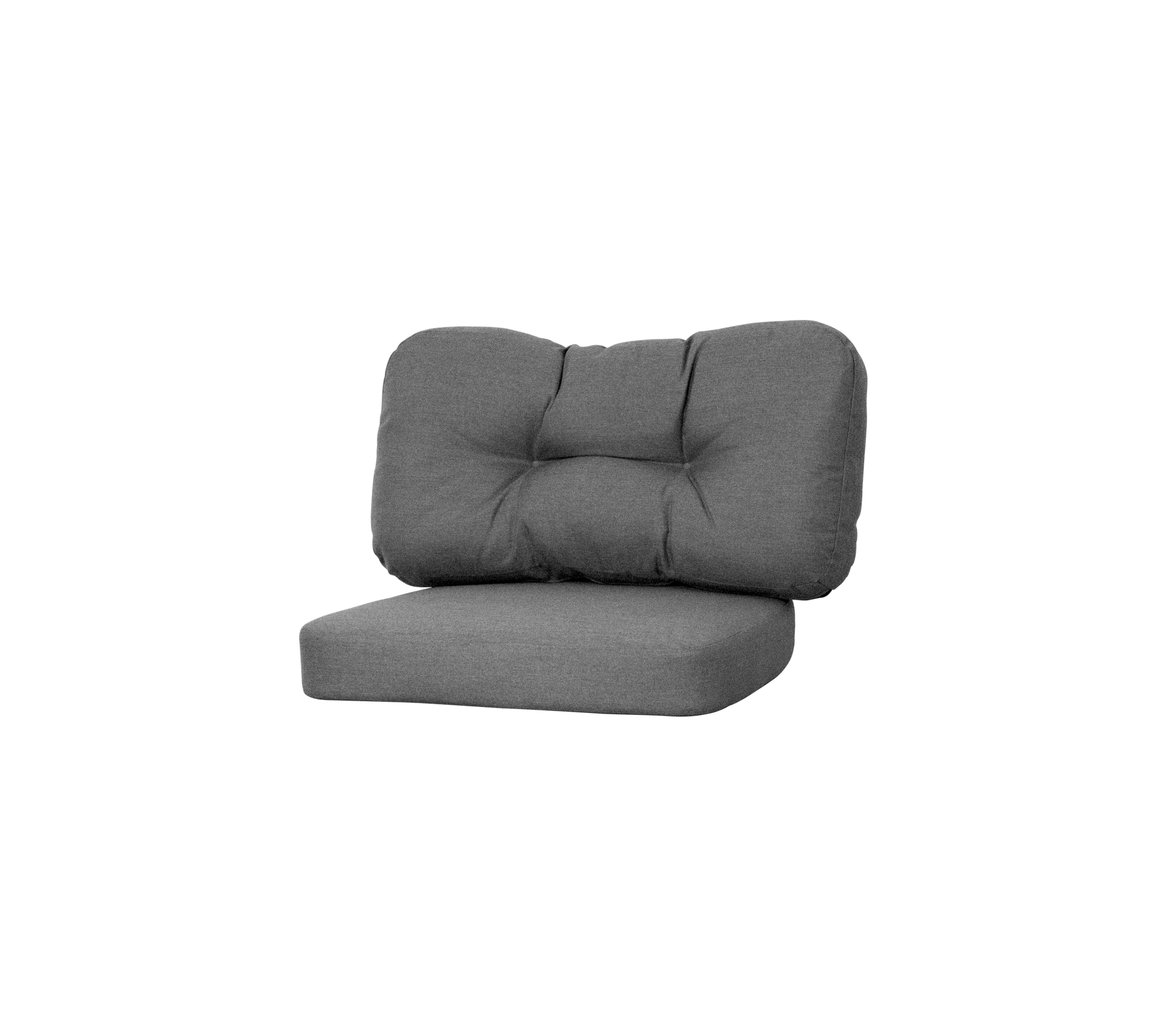 Sillón lounge acolchado gris con respaldo y asiento de felpa, con detalles acanalados para mayor comodidad y estilo.