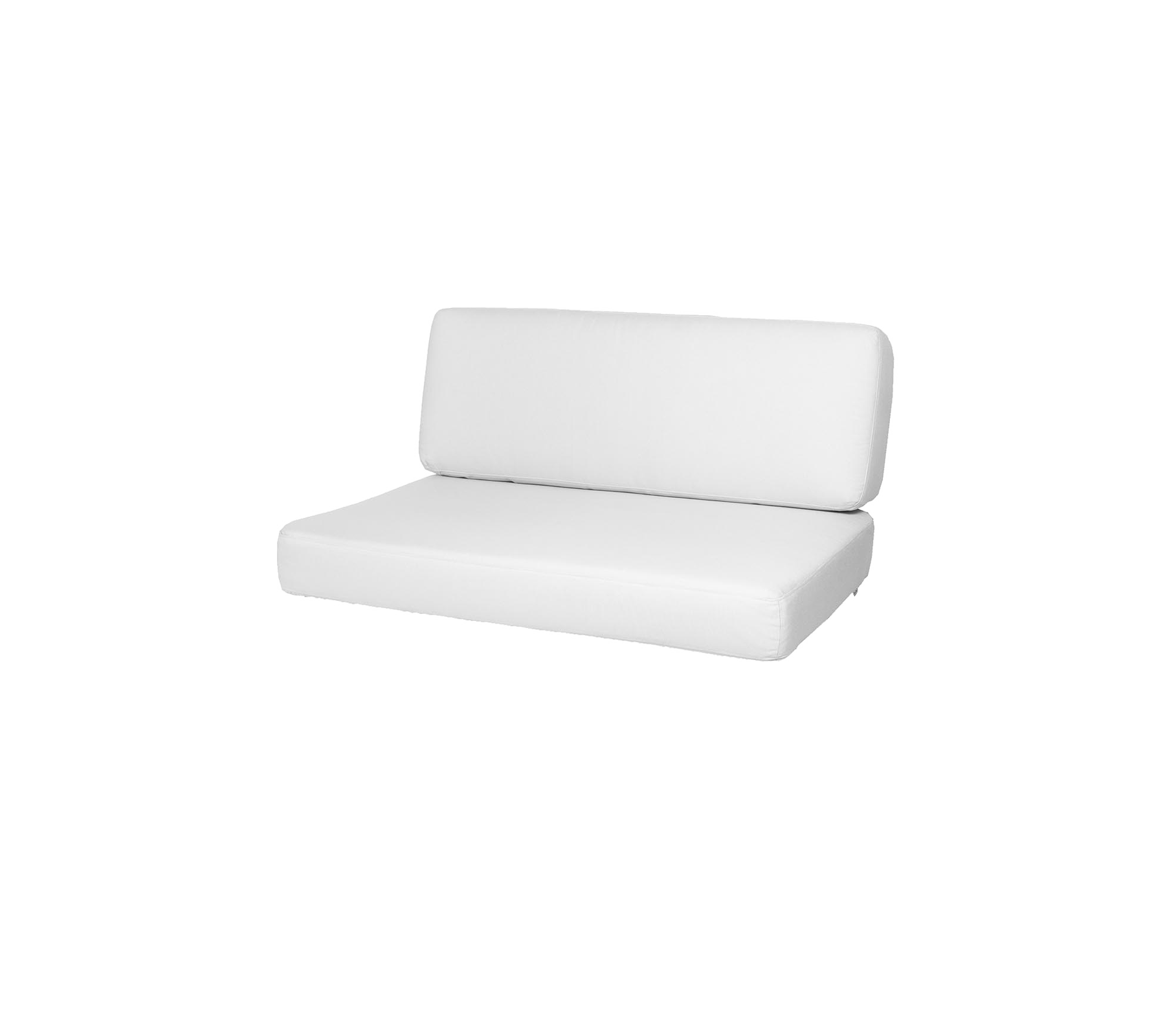 Sofá blanco de dos piezas con un diseño simple y moderno, que cuenta con un respaldo bajo y un asiento cómodo. Ideal para una estética minimalista.