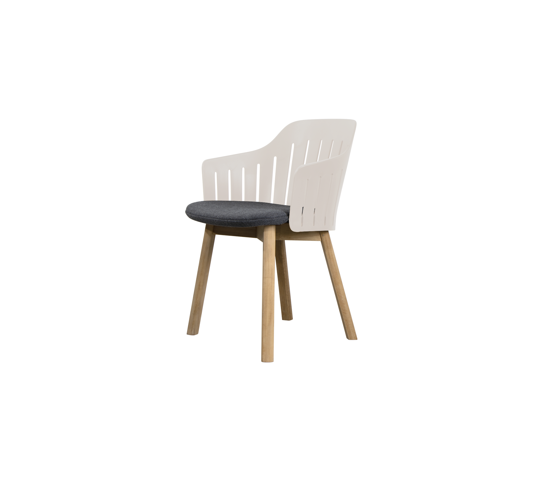 Silla blanca moderna con cojín gris.
