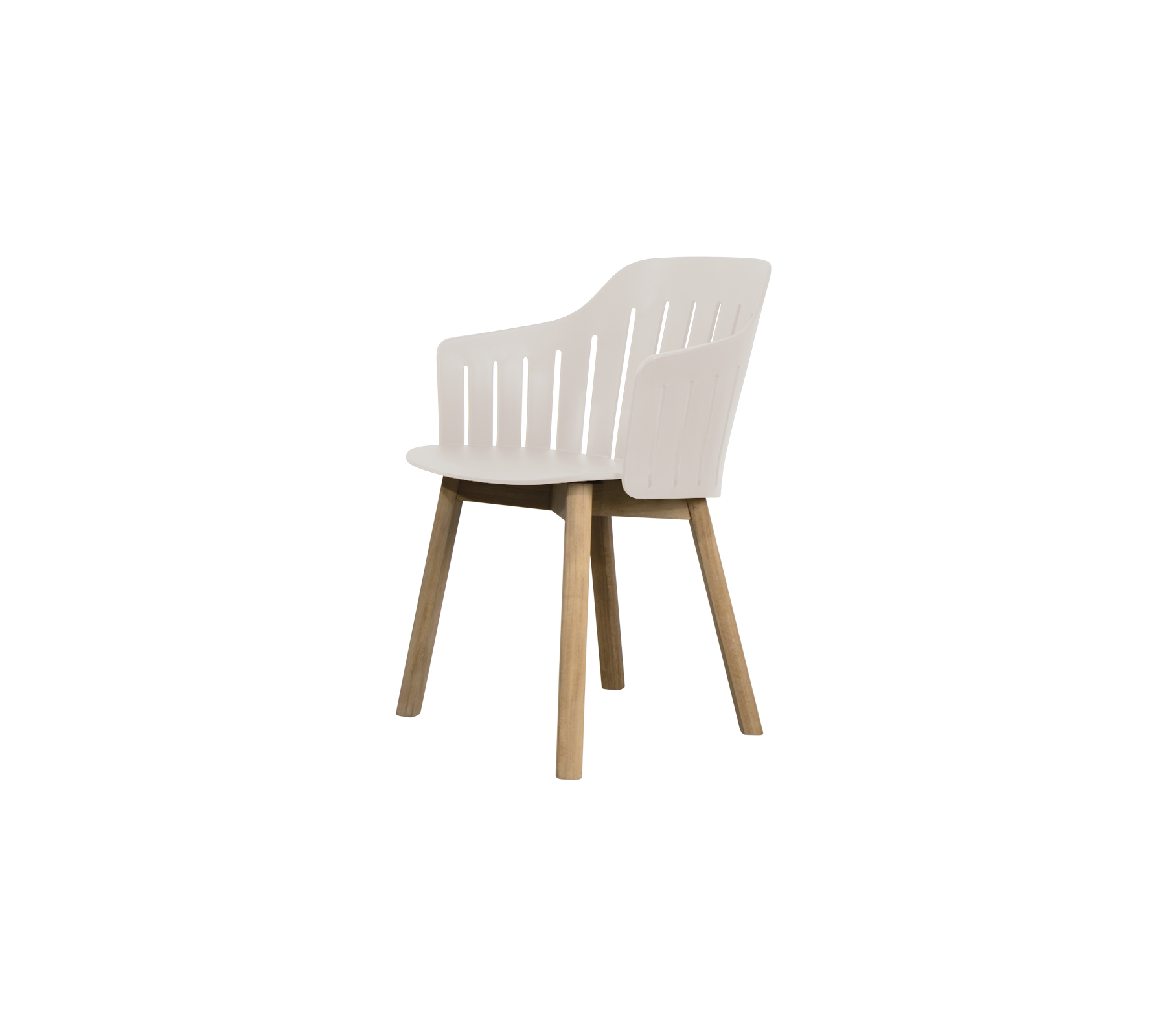 Silla blanca moderna con patas de madera.