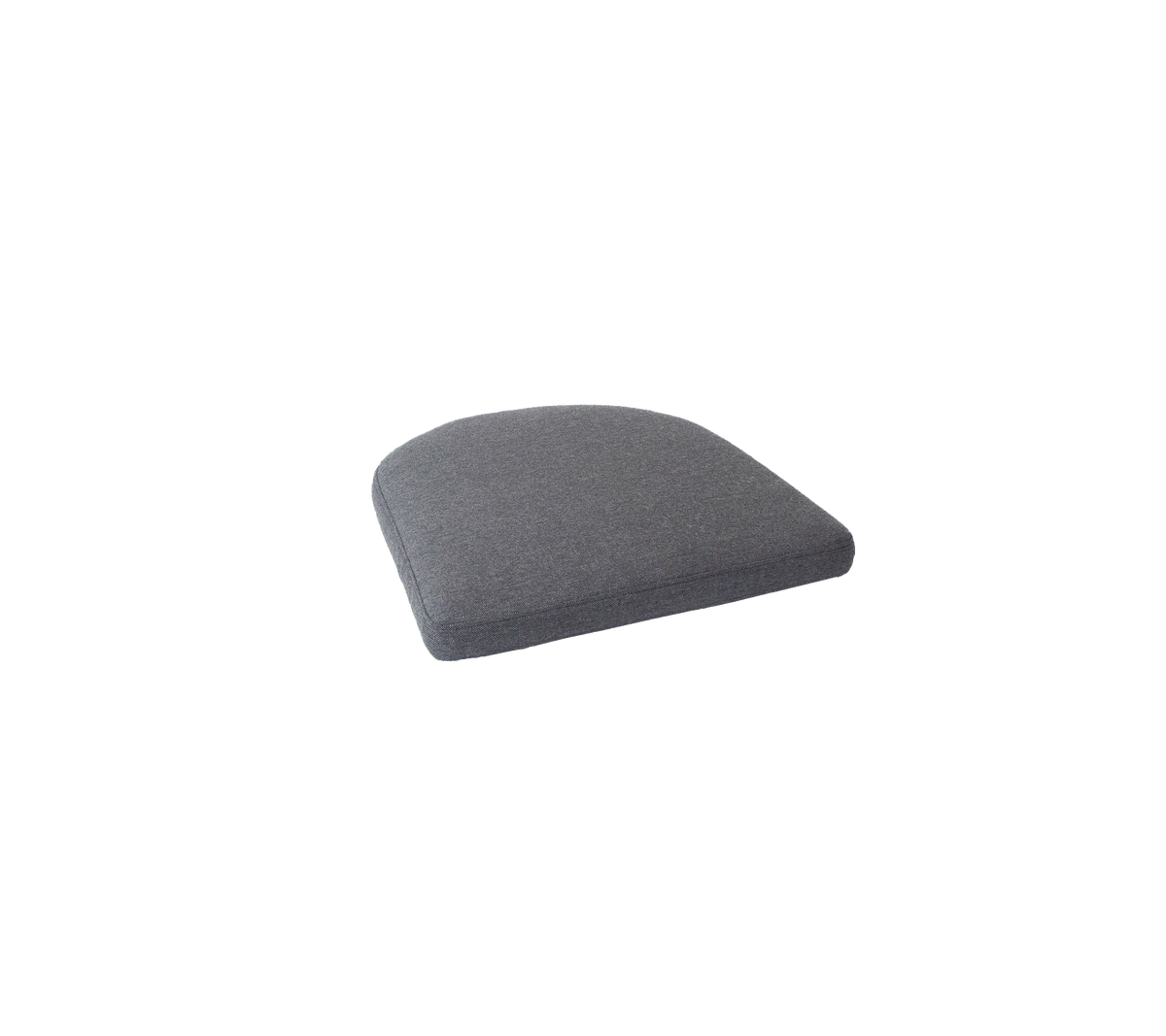 Cojín gris con forma curvada, diseñado para comodidad y soporte en aplicaciones de asiento.