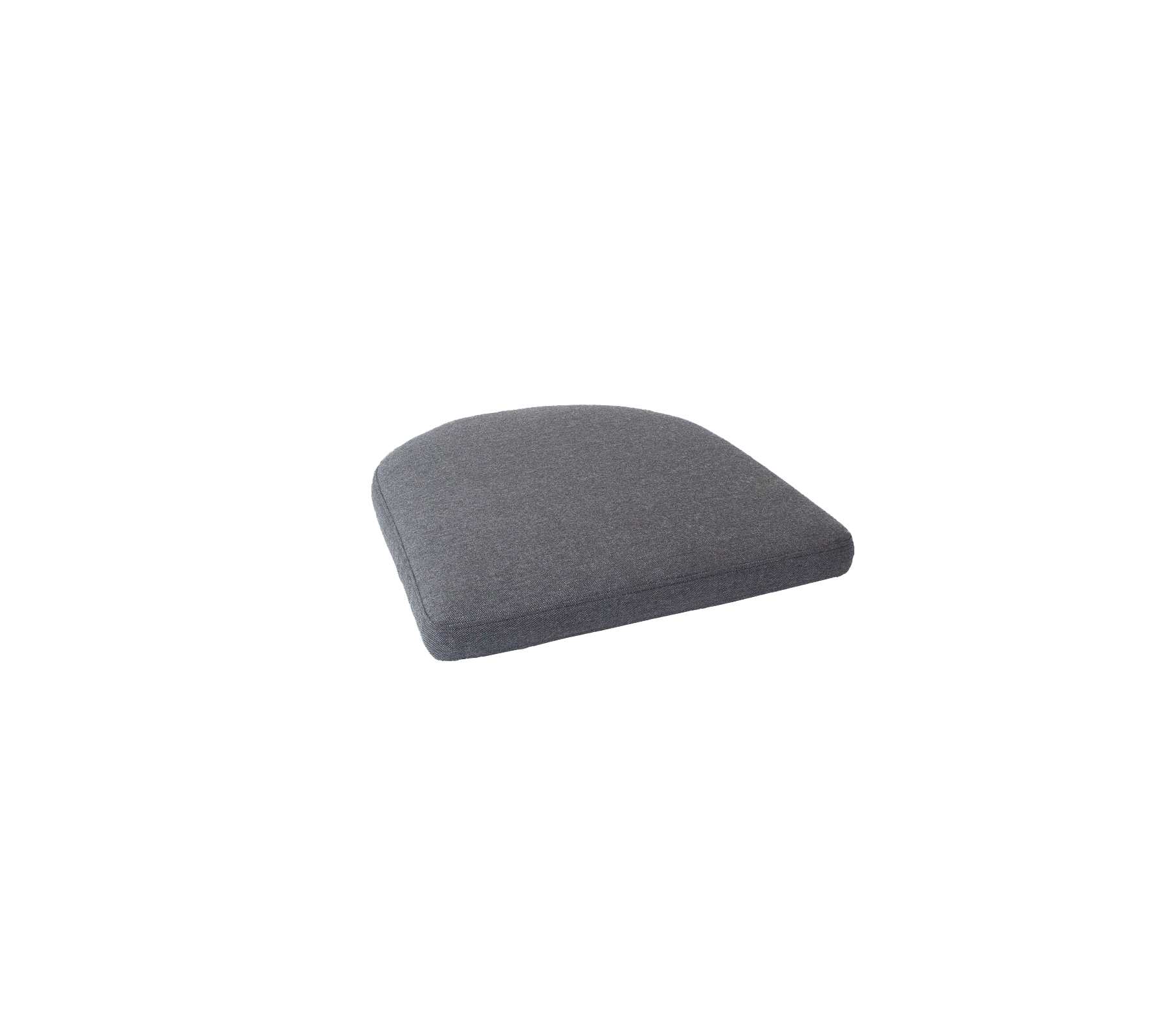 Cojín gris con forma curvada, diseñado para comodidad y soporte en aplicaciones de asiento.
