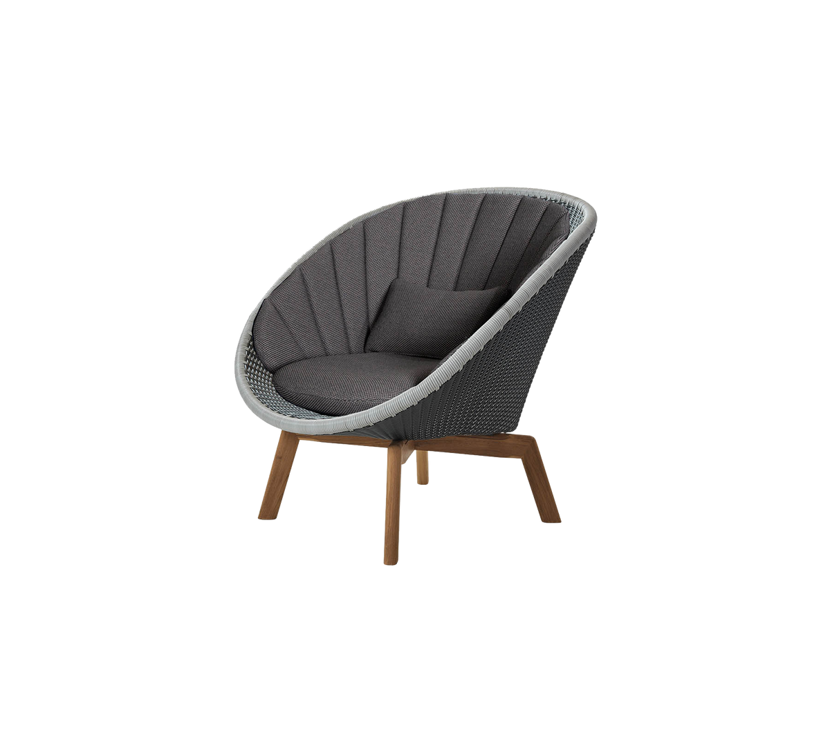 Silla curva con un diseño elegante, que presenta un asiento acolchado gris y patas de madera, proporcionando una opción de asiento moderna y cómoda.