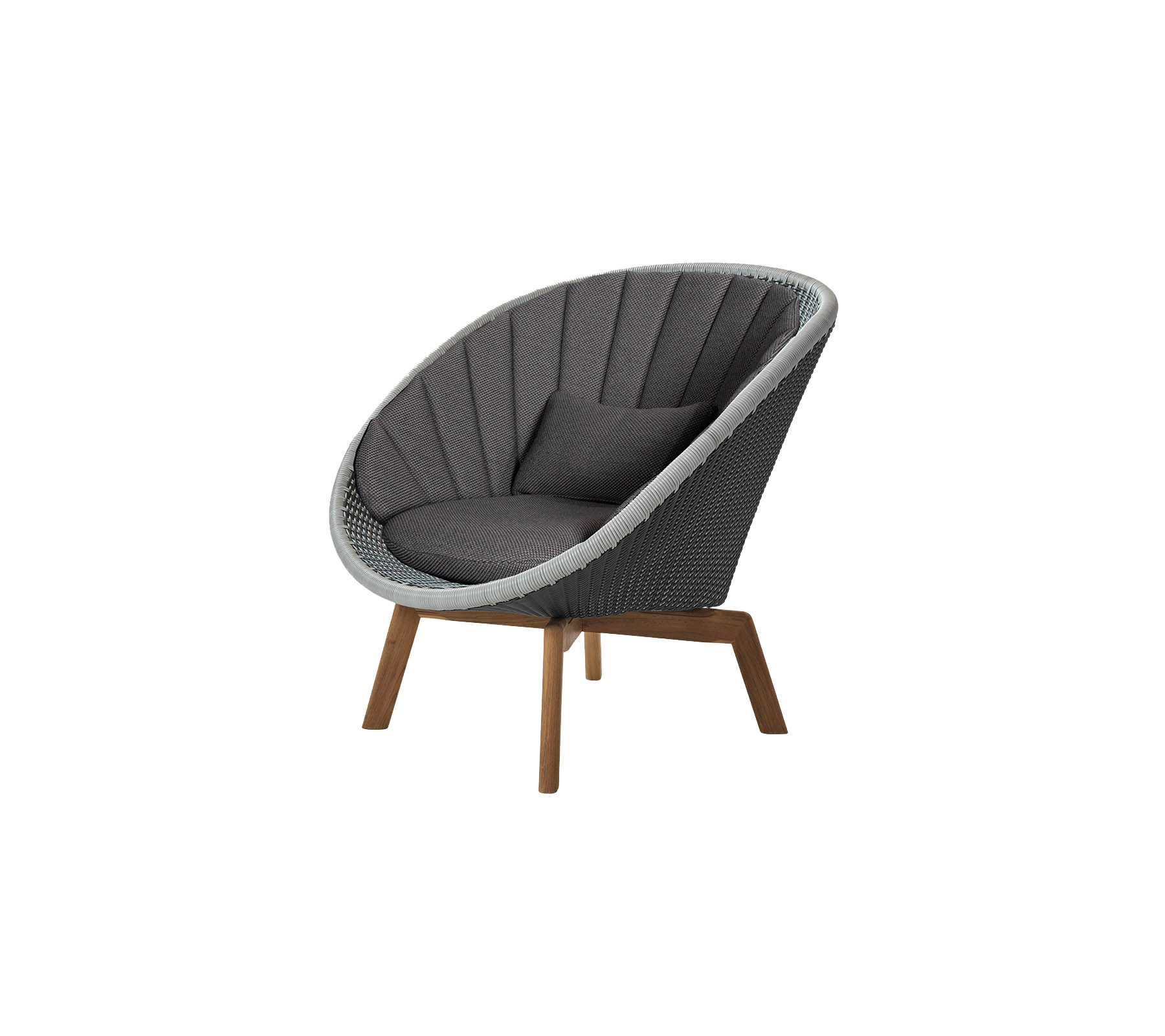 Silla curva con un diseño elegante, que presenta un asiento acolchado gris y patas de madera, proporcionando una opción de asiento moderna y cómoda.