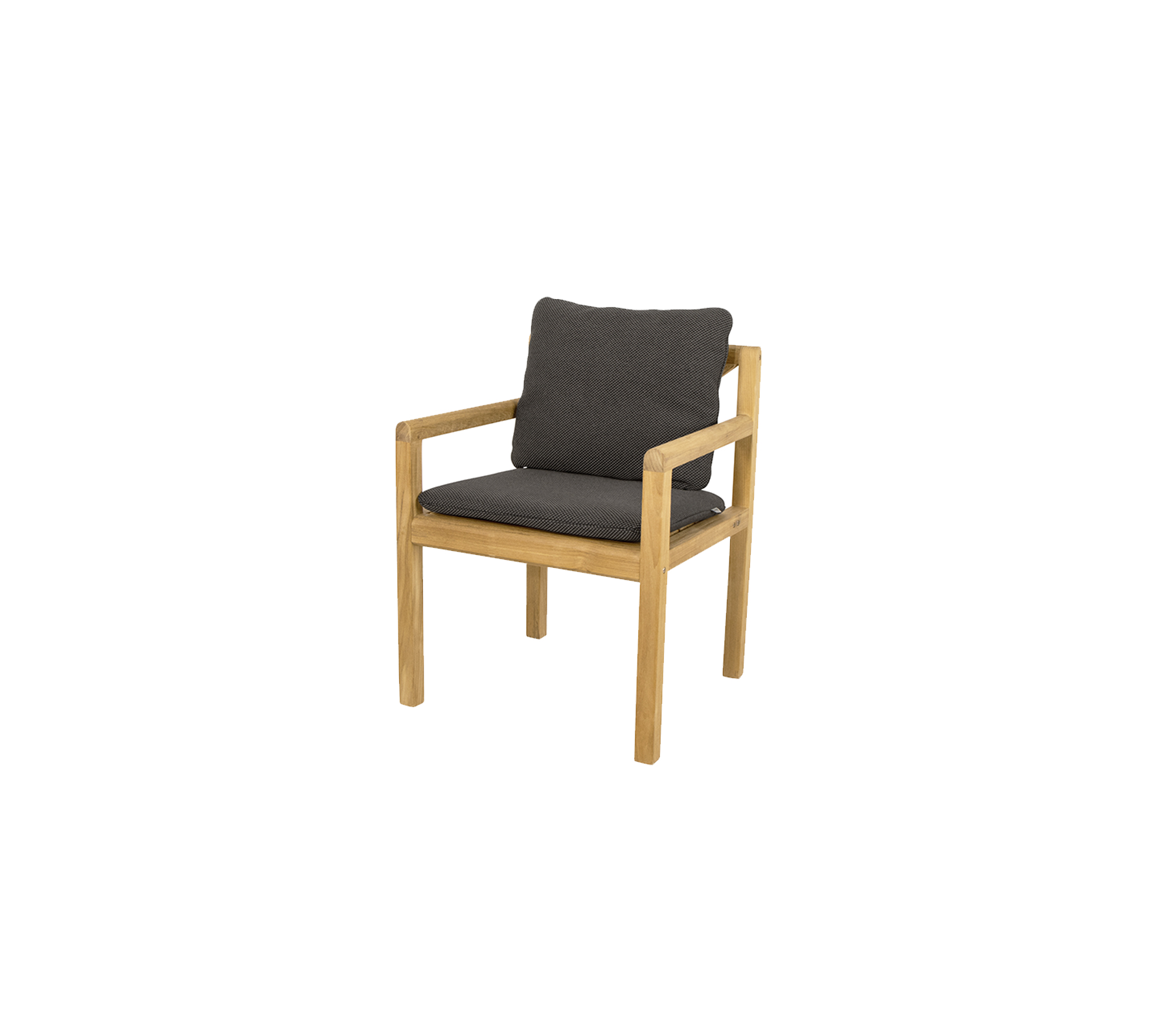 Silla de madera con marco de color claro y asiento acolchado oscuro, diseñada para la comodidad y el estilo en cualquier entorno.