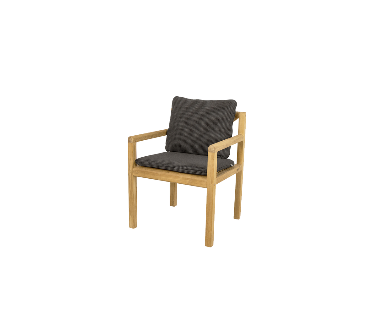 Silla de madera con marco de color claro y asiento acolchado oscuro, diseñada para la comodidad y el estilo en cualquier entorno.
