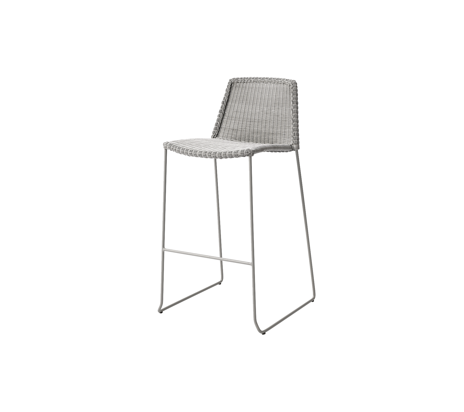 Taburete de bar elegante con un diseño elegante, que cuenta con un asiento tejido y patas de metal delgadas para una estética moderna.