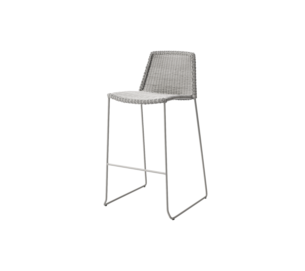 Taburete de bar elegante con un diseño elegante, que cuenta con un asiento tejido y patas de metal delgadas para una estética moderna.