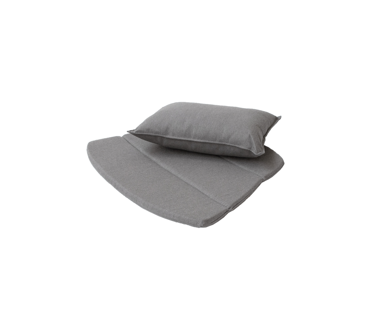 Juego de cojines gris que incluye un cojín base plano y un cojín trasero a juego para mayor comodidad y soporte.