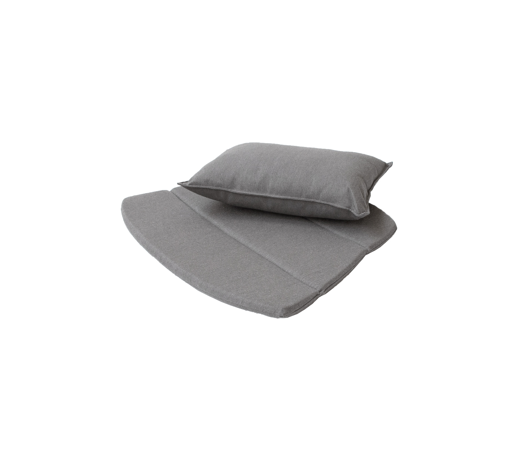 Juego de cojines gris que incluye un cojín base plano y un cojín trasero a juego para mayor comodidad y soporte.