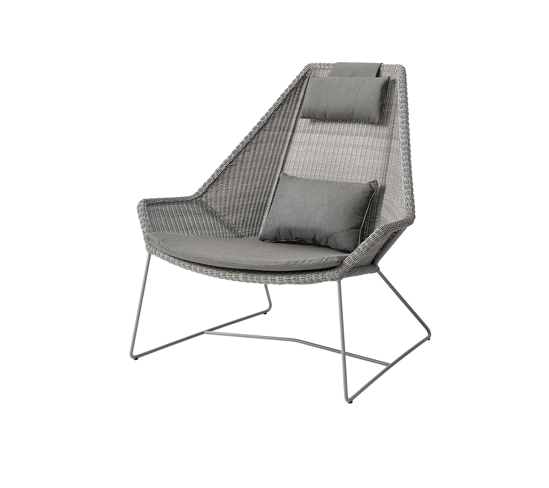 Silla elegante con un diseño tejido elegante y cómodos cojines grises, perfecta para espacios contemporáneos.