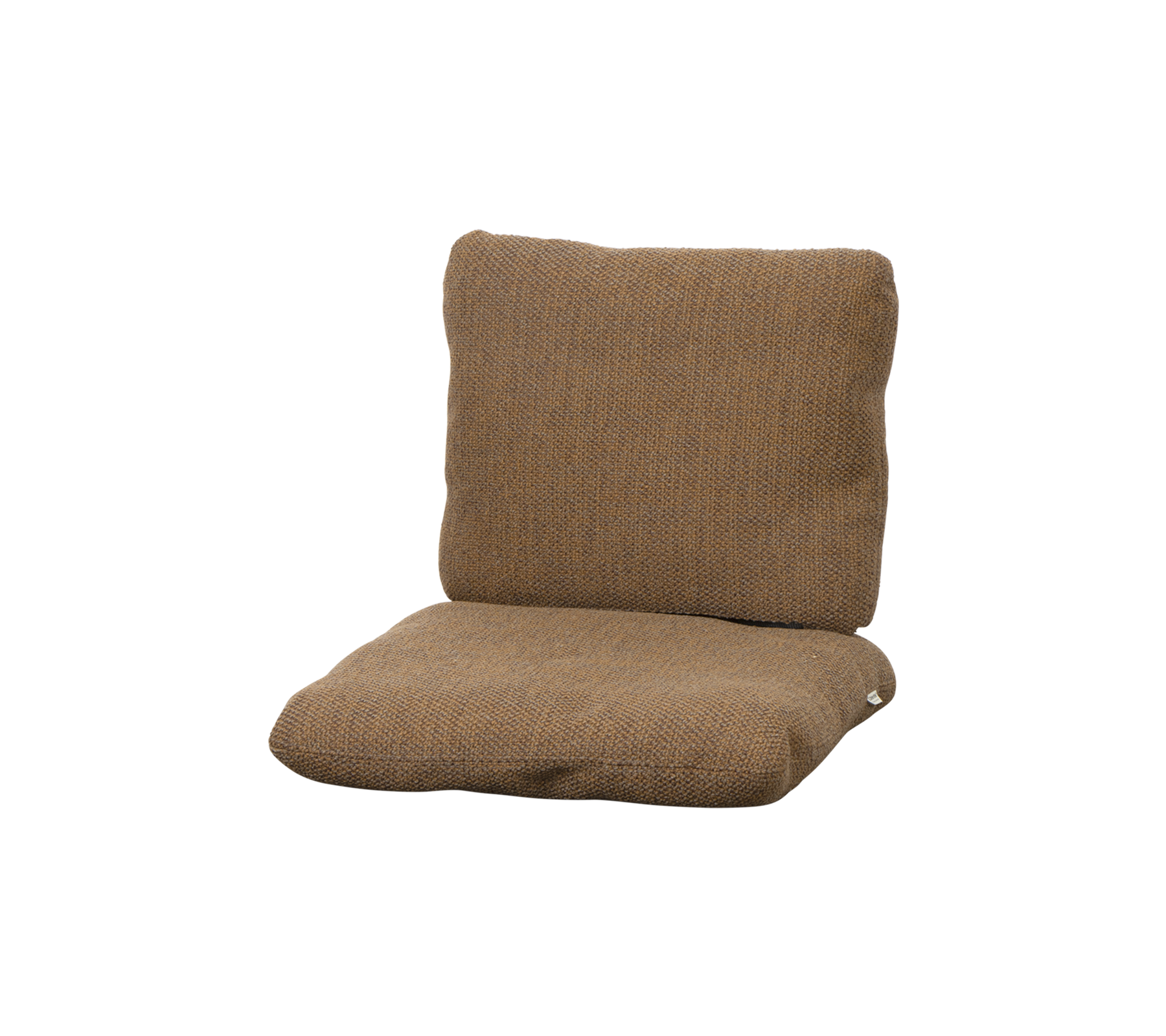 Juego de cojines en un cálido color marrón con una tela texturizada, que cuenta con un respaldo de apoyo y un asiento cómodo.