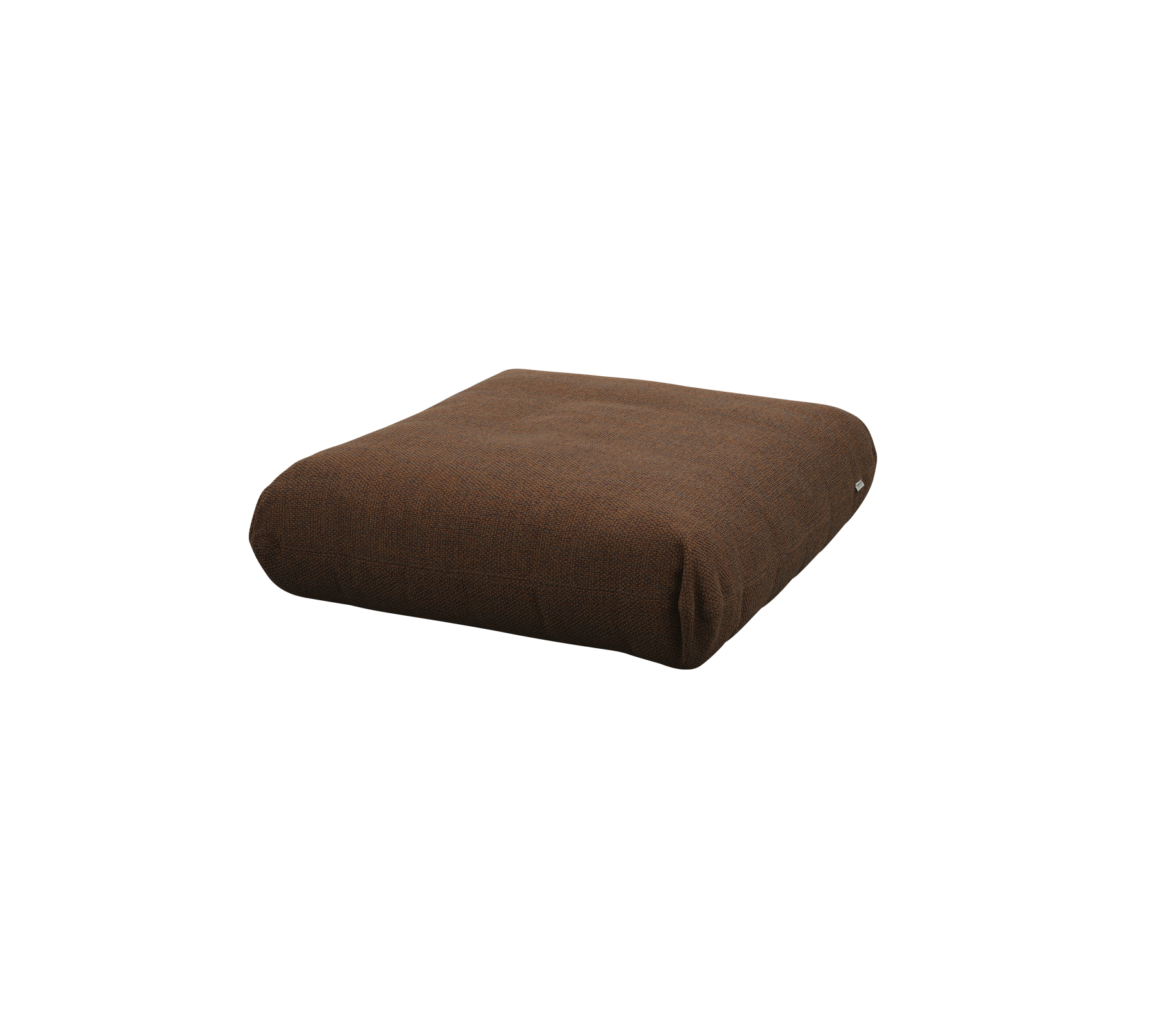 Cojín marrón de forma cuadrada con una suave textura de tela, ideal para comodidad y uso decorativo.