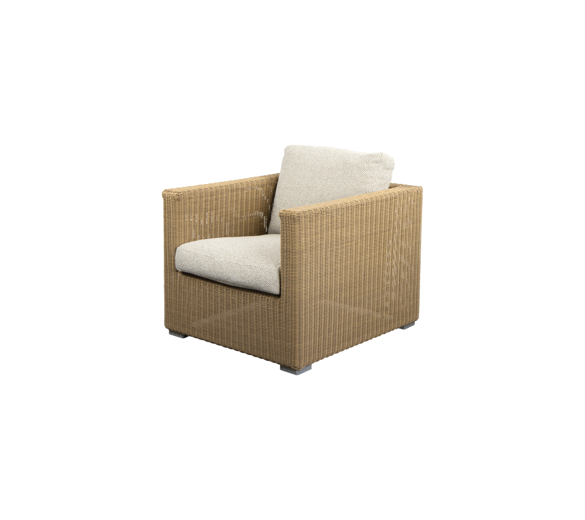 Sillón elegante con un exterior tejido y un cojín de color claro, perfecto para añadir comodidad y elegancia a cualquier espacio.