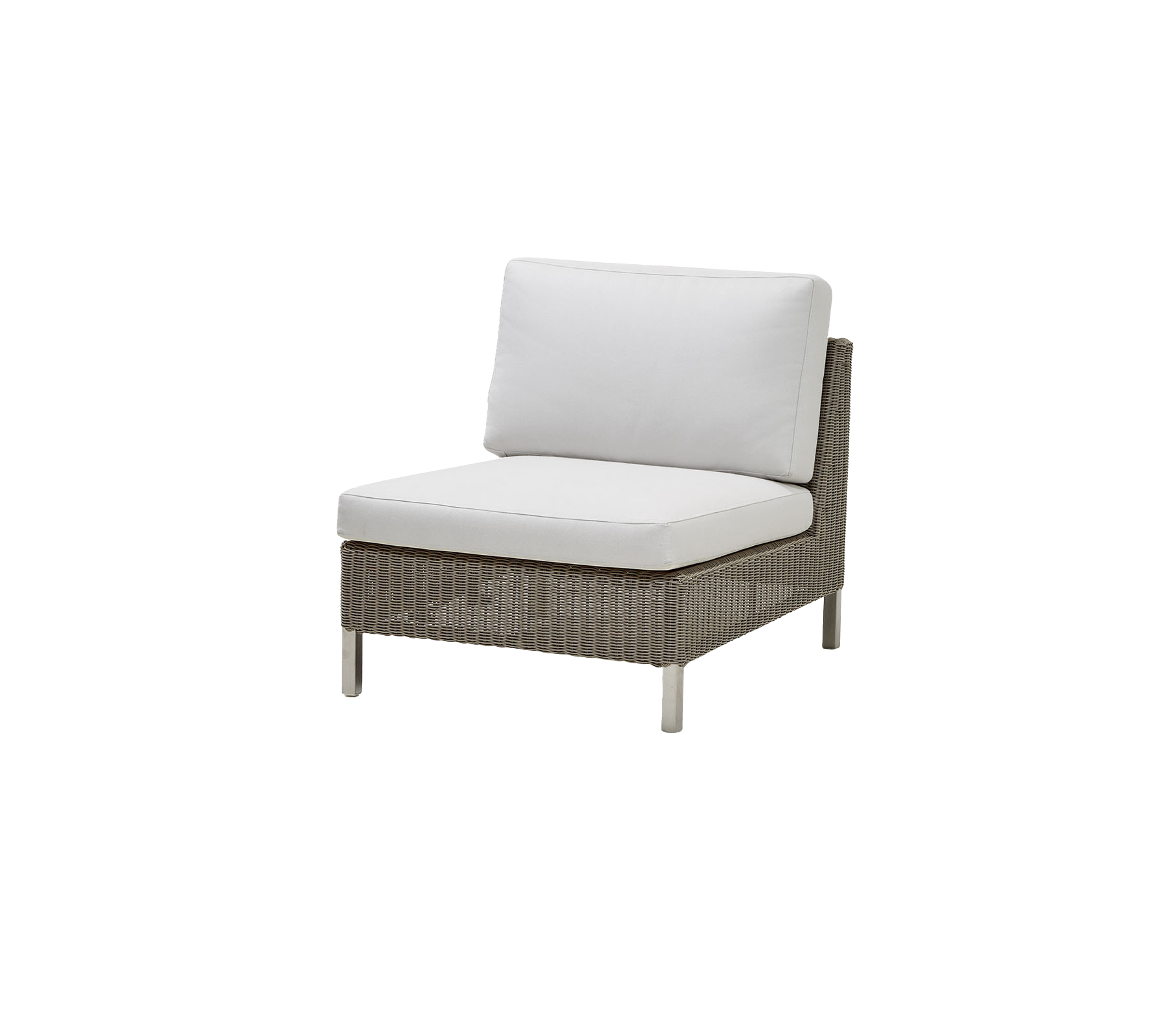 Silla moderna con una base tejida y un cómodo cojín blanco, ideal para relajarse y con estilo.