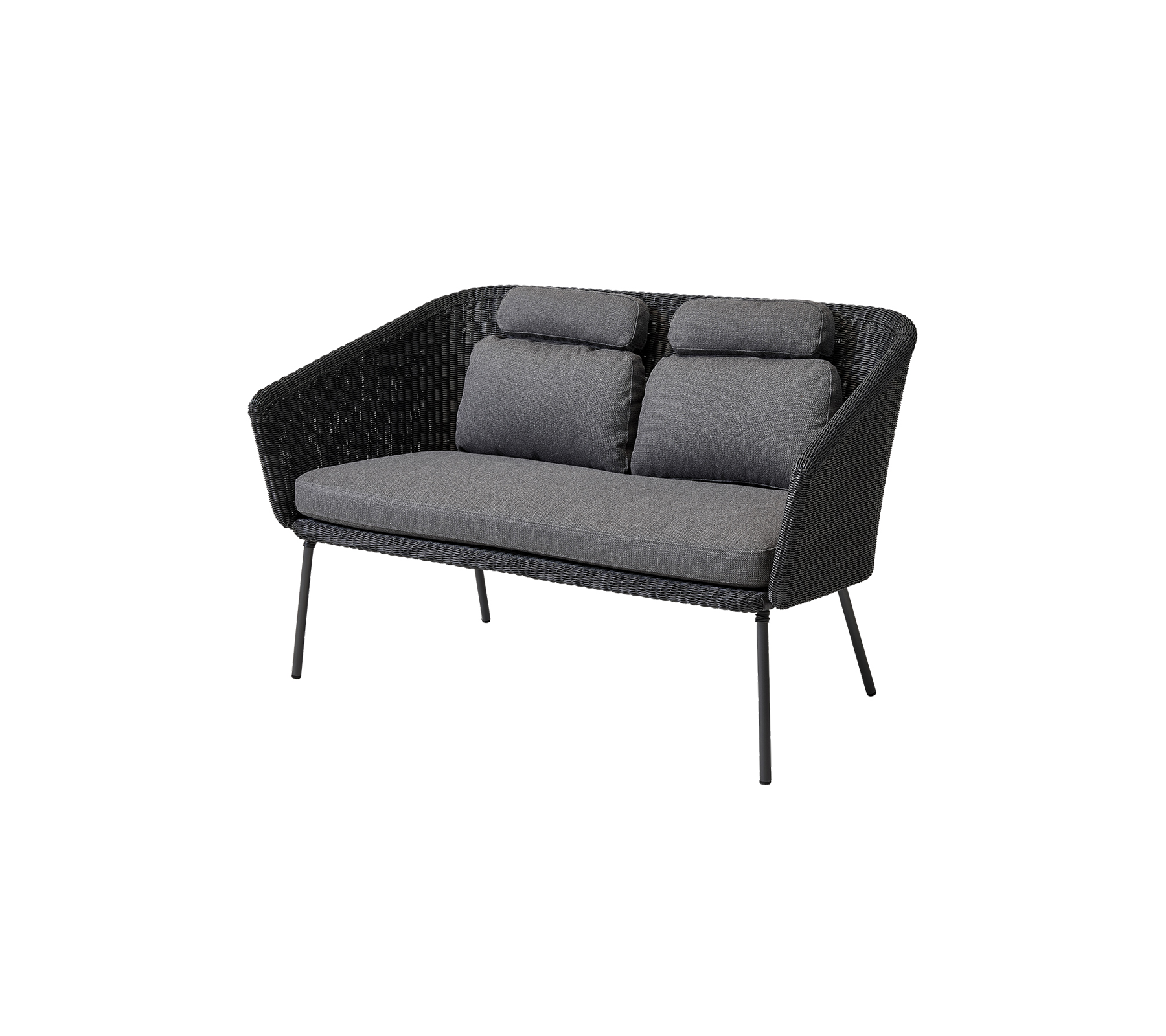 Sofá de dos plazas elegante con un diseño trenzado y suaves cojines grises, perfecto para una decoración moderna.