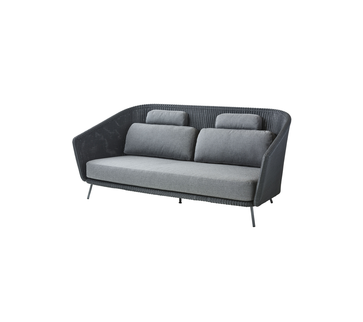 Sofá gris de dos tonos elegante con cojines de felpa y una forma moderna y curvada, perfecto para espacios de vida contemporáneos.