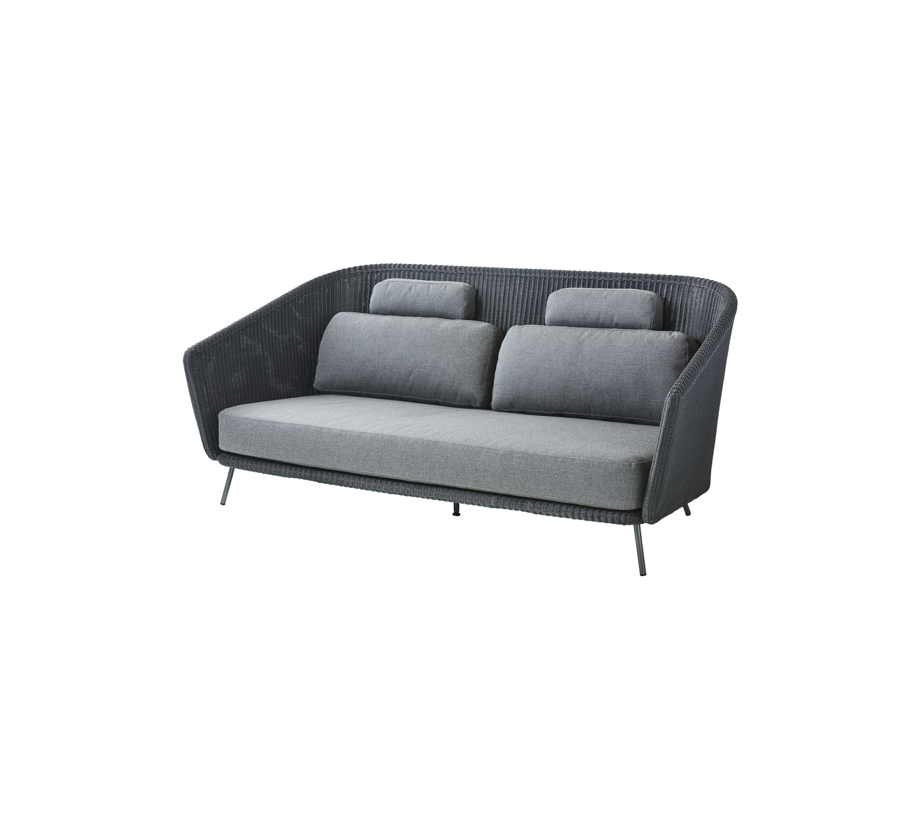 Sofá gris de dos tonos elegante con cojines de felpa y una forma moderna y curvada, perfecto para espacios de vida contemporáneos.