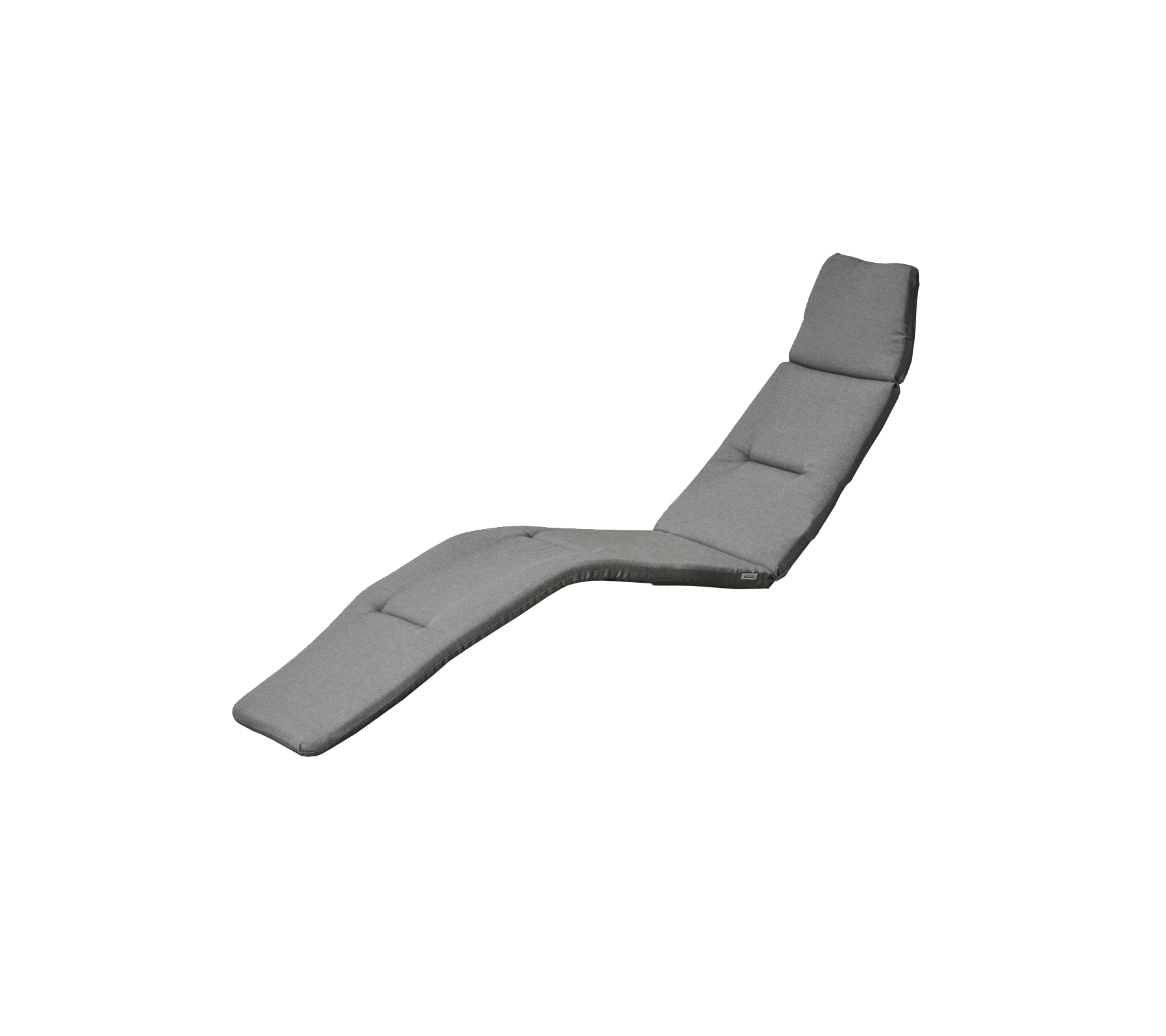 Cojín de lounge gris y curvado con múltiples secciones para mayor comodidad y soporte, adecuado para relajarse o para uso al aire libre.
