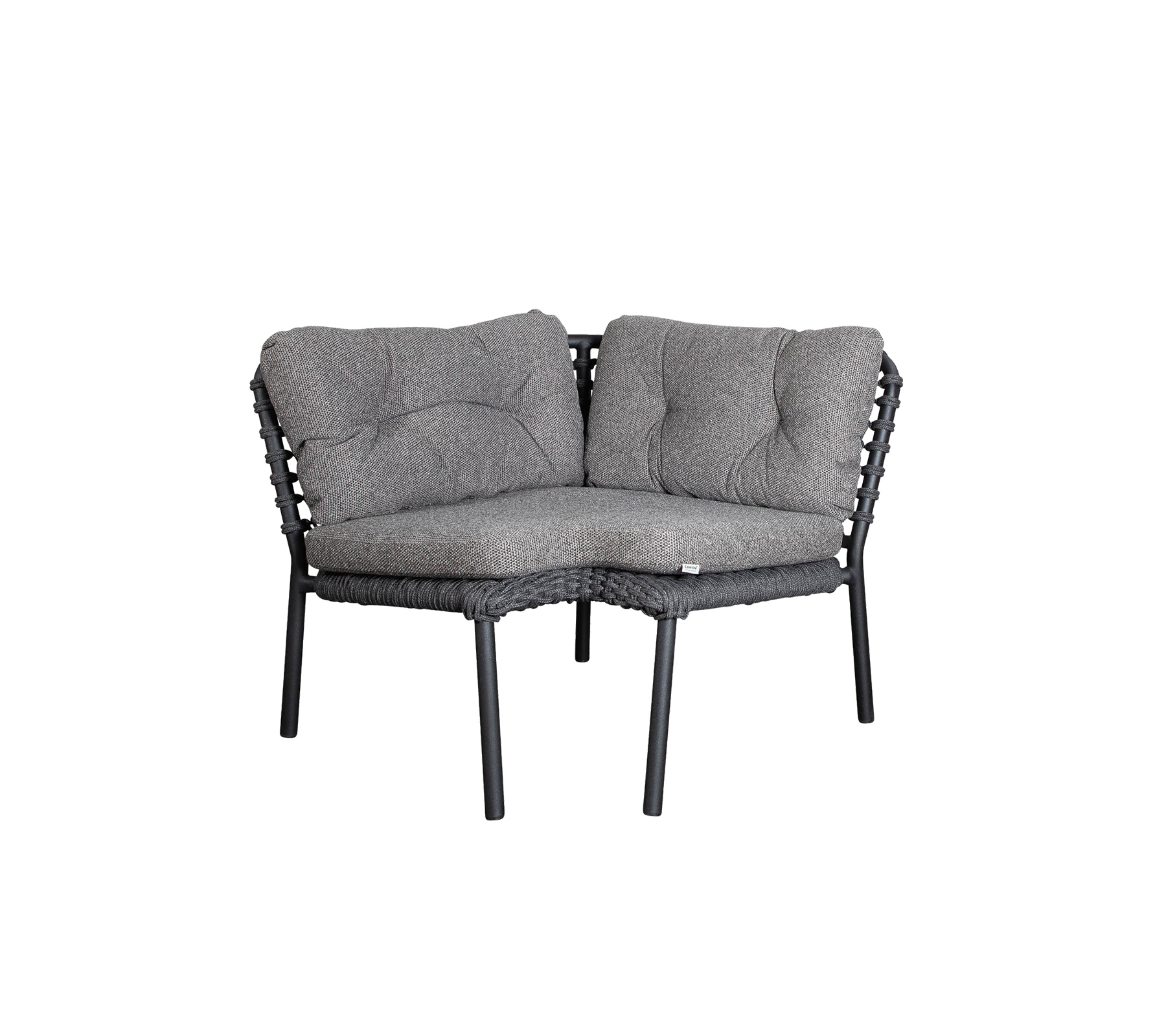 Sofá de esquina gris cómodo con cojines de felpa y un elegante diseño tejido, perfecto para reuniones acogedoras.