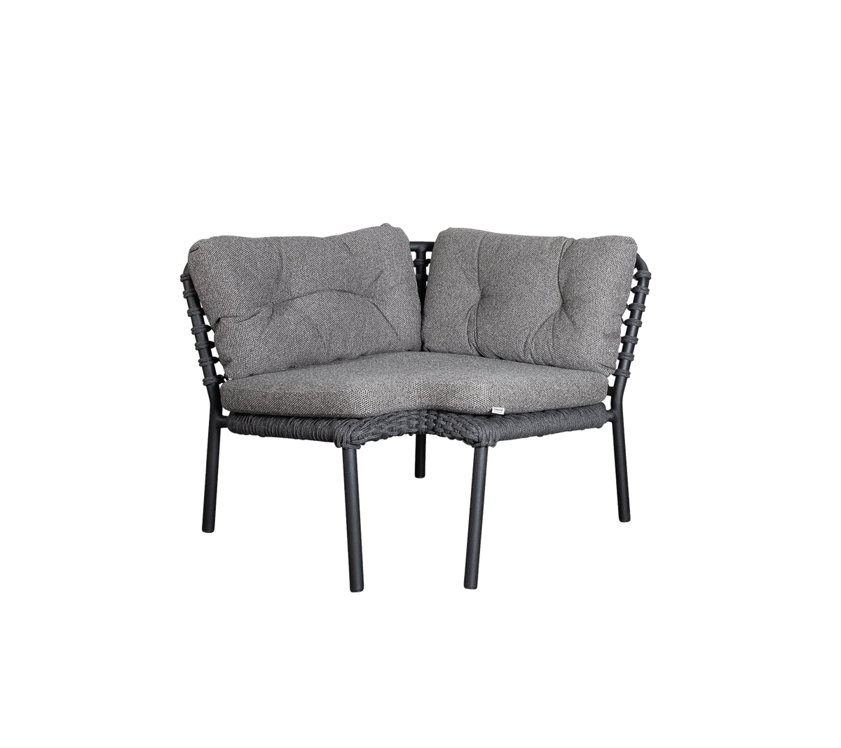 Sofá de esquina gris cómodo con cojines de felpa y un elegante diseño tejido, perfecto para reuniones acogedoras.