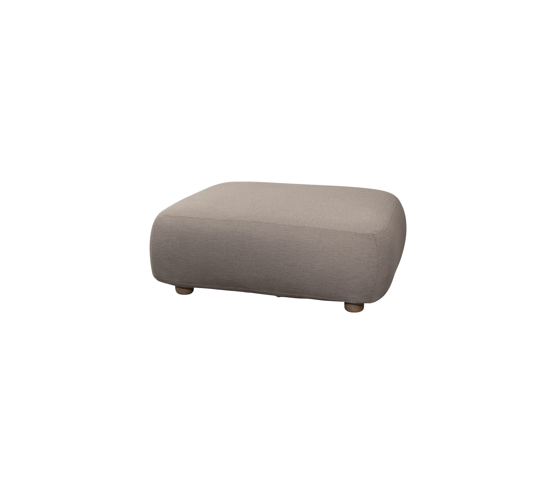 Ottomán suave y rectangular en un tono neutro con bordes redondeados y patas de madera, perfecto para asientos adicionales o como reposapiés.