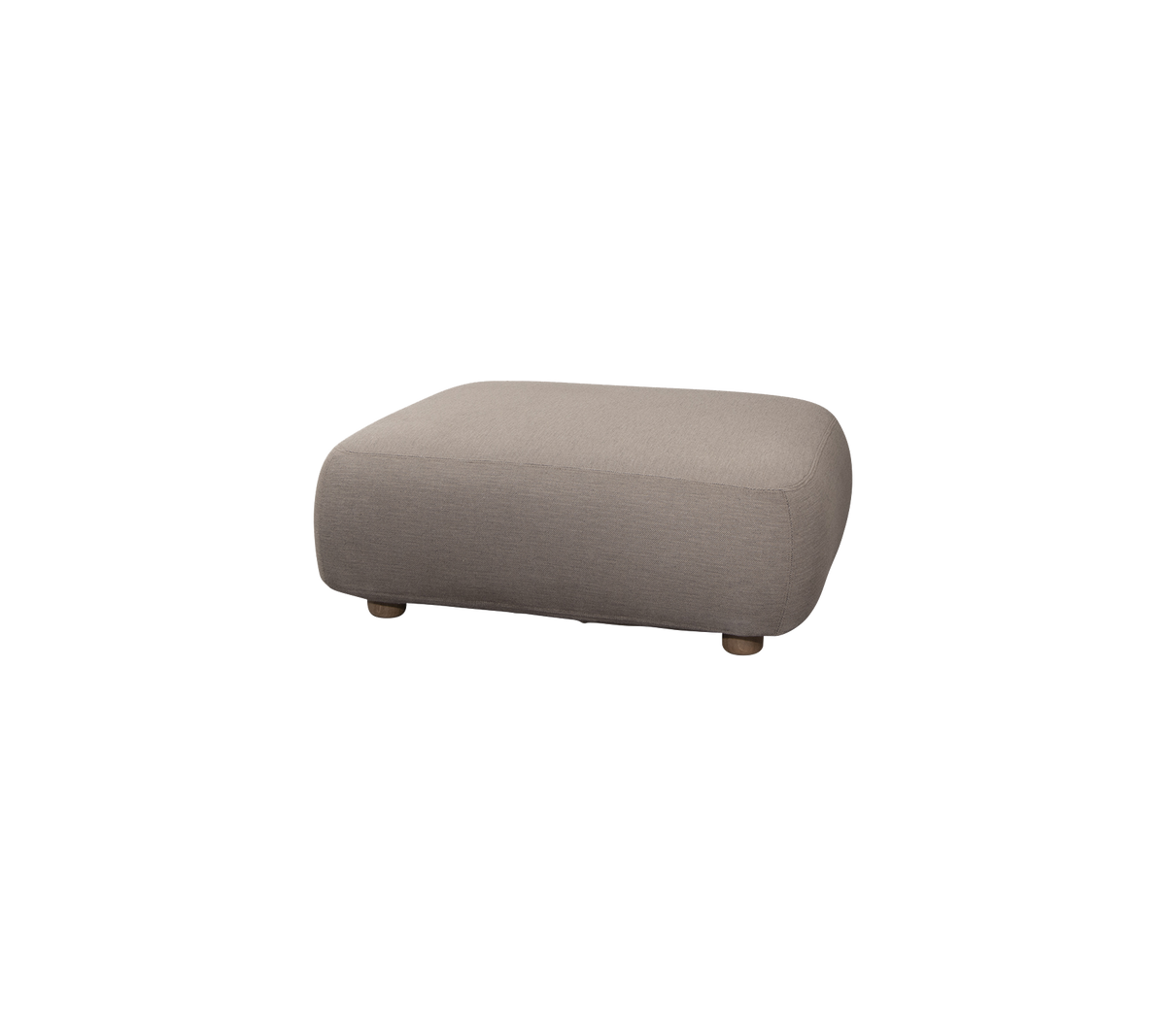 Ottomán suave y rectangular en un tono neutro con bordes redondeados y patas de madera, perfecto para asientos adicionales o como reposapiés.