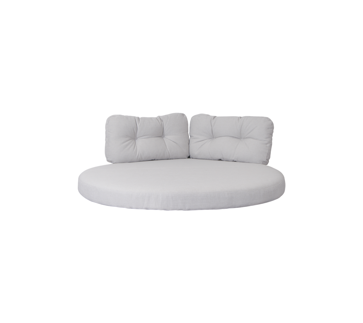 Asiento redondo acolchado con dos cojines de respaldo de apoyo en un color neutro, diseñado para la comodidad y la relajación.