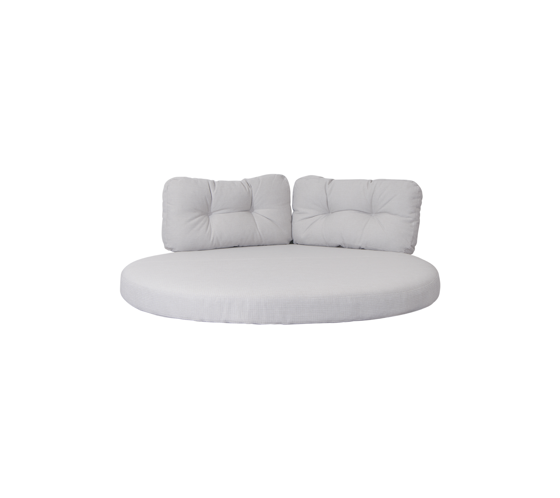 Asiento redondo acolchado con dos cojines de respaldo de apoyo en un color neutro, diseñado para la comodidad y la relajación.