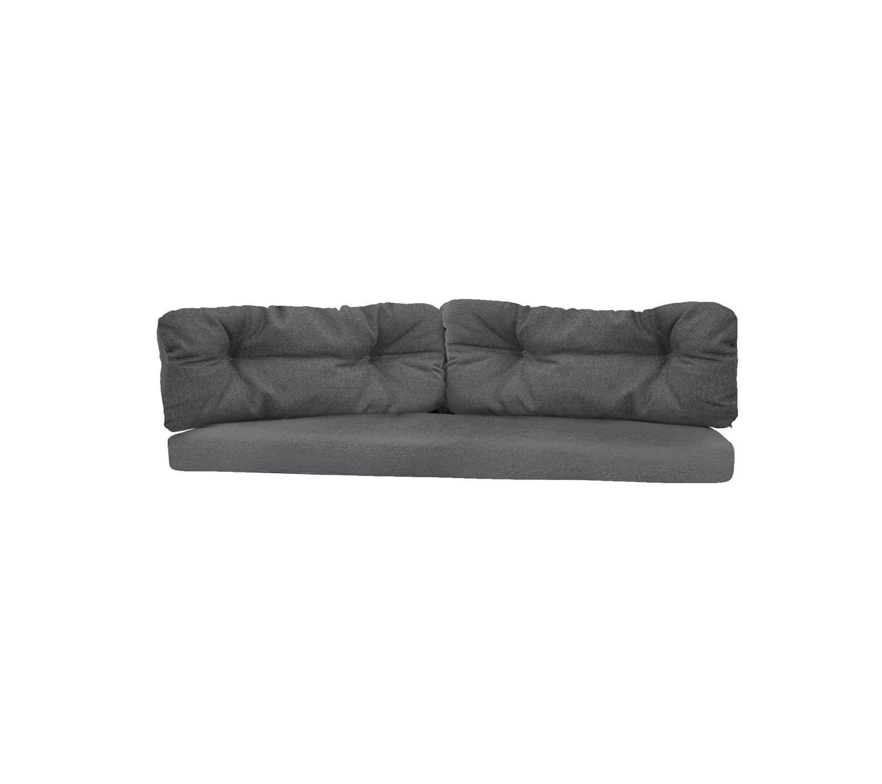 Sofá gris oscuro con cojines acolchados, con un diseño moderno y asientos espaciosos para una relajación cómoda.