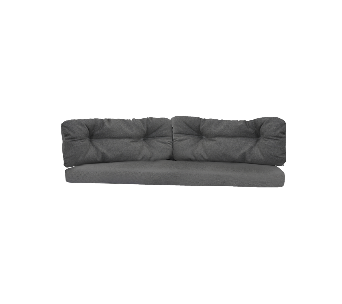 Sofá gris oscuro con cojines acolchados, con un diseño moderno y asientos espaciosos para una relajación cómoda.